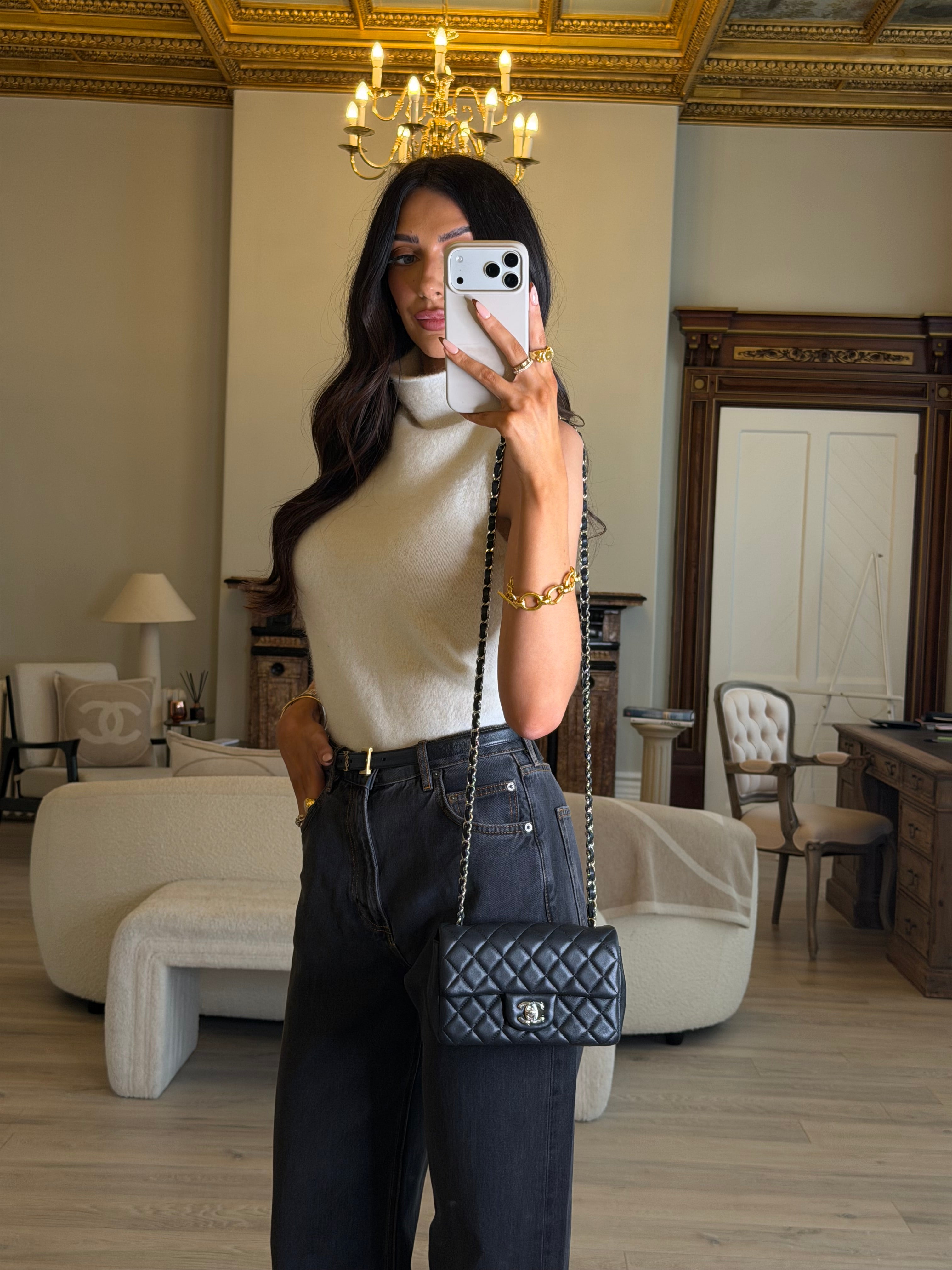 Chanel Mini Rectangle In Black Lambskin Silver hardware, authentic and preloved in very good condition