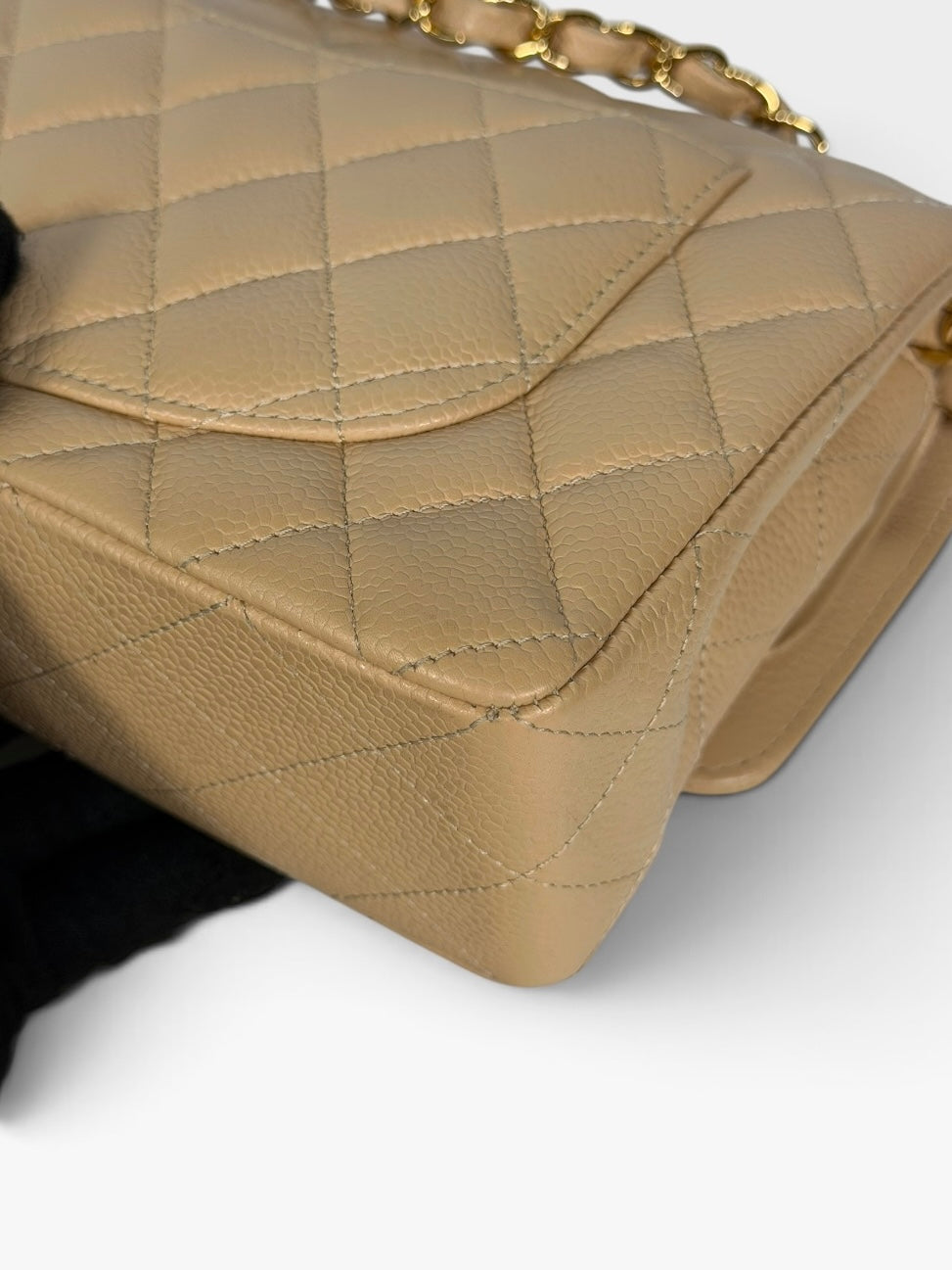 Chanel Small Classic Double Flap In Beige Caviar Leather With Gold Hardware. 100% authentic and preloved in excellent condition.