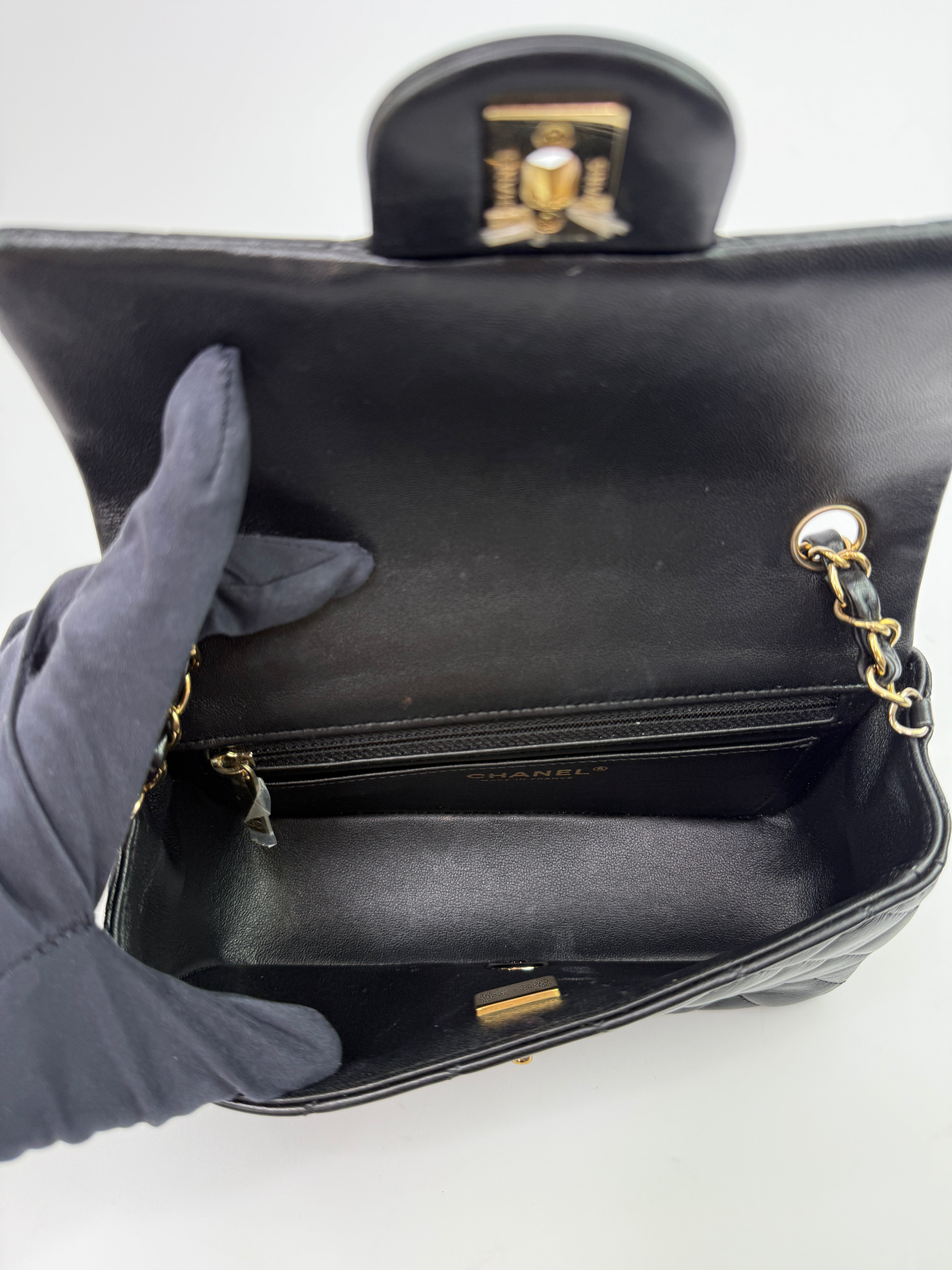 Chanel Mini Rectangle In Black Lambskin With GHW