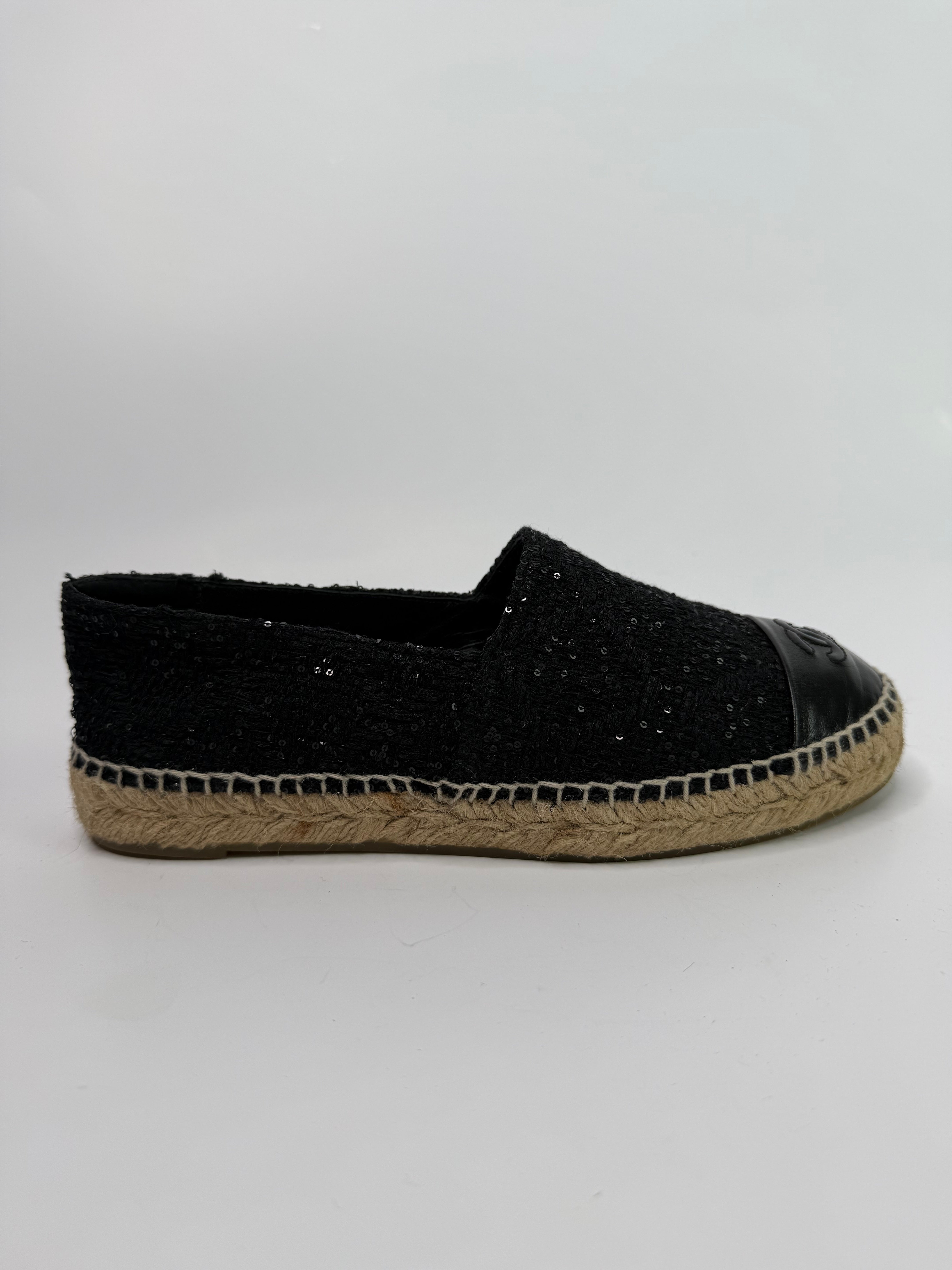 Chanel Black Glitter Espadrilles (Size 38/UK 5)