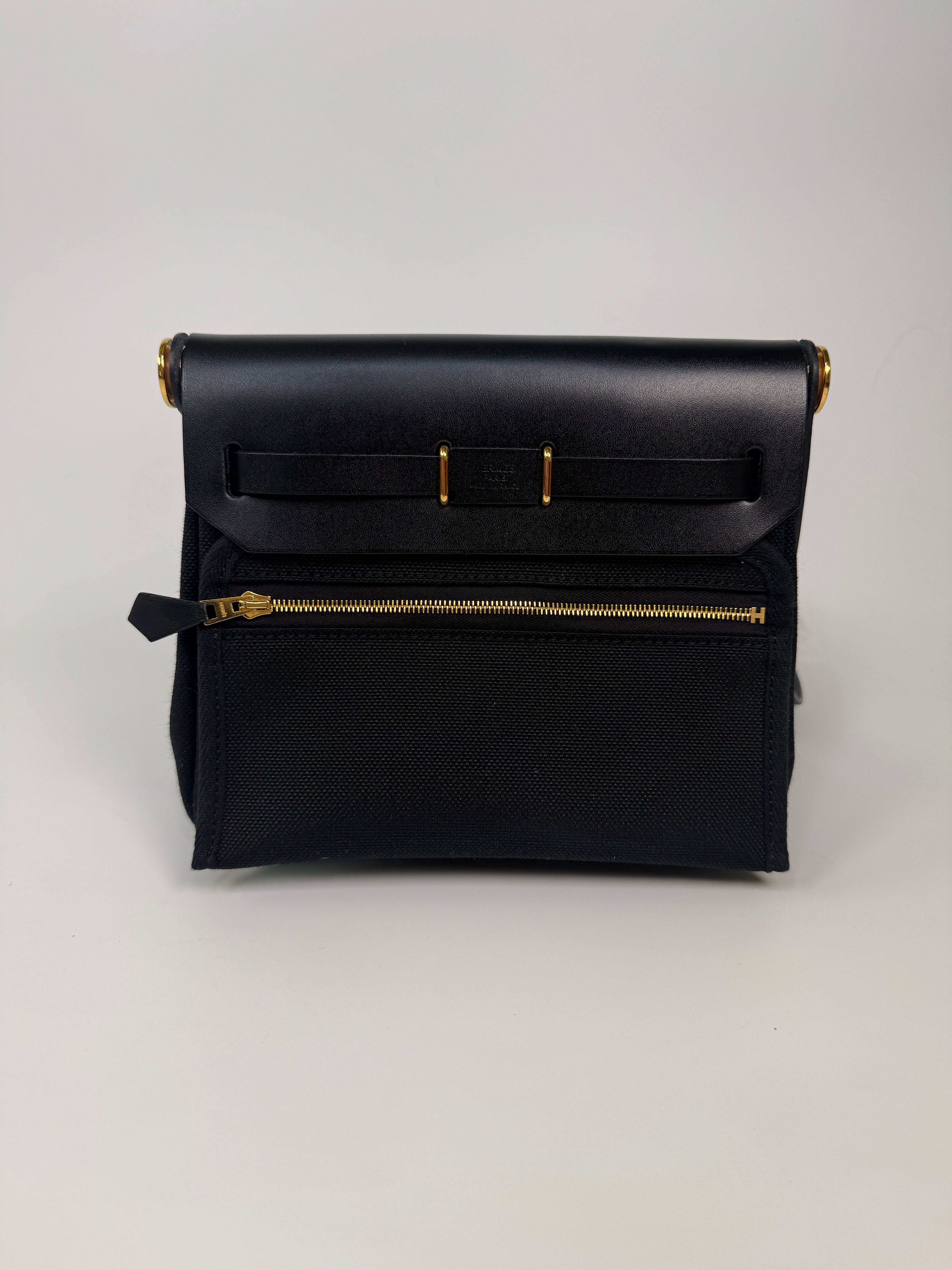 Box Fresh Hermès Herbag Zip 20 Retourne Toile Militaire Vache Hunter Noir With Gold Hardware