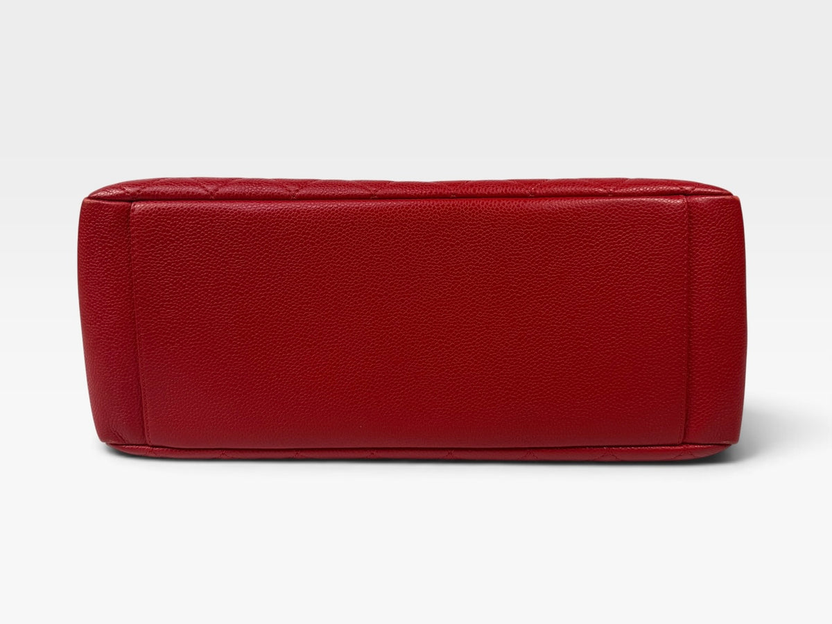 Chanel Grand Shopper Tote In Red Caviar Leather With Silver Hardware. 100% authentic and preloved in very good condition
