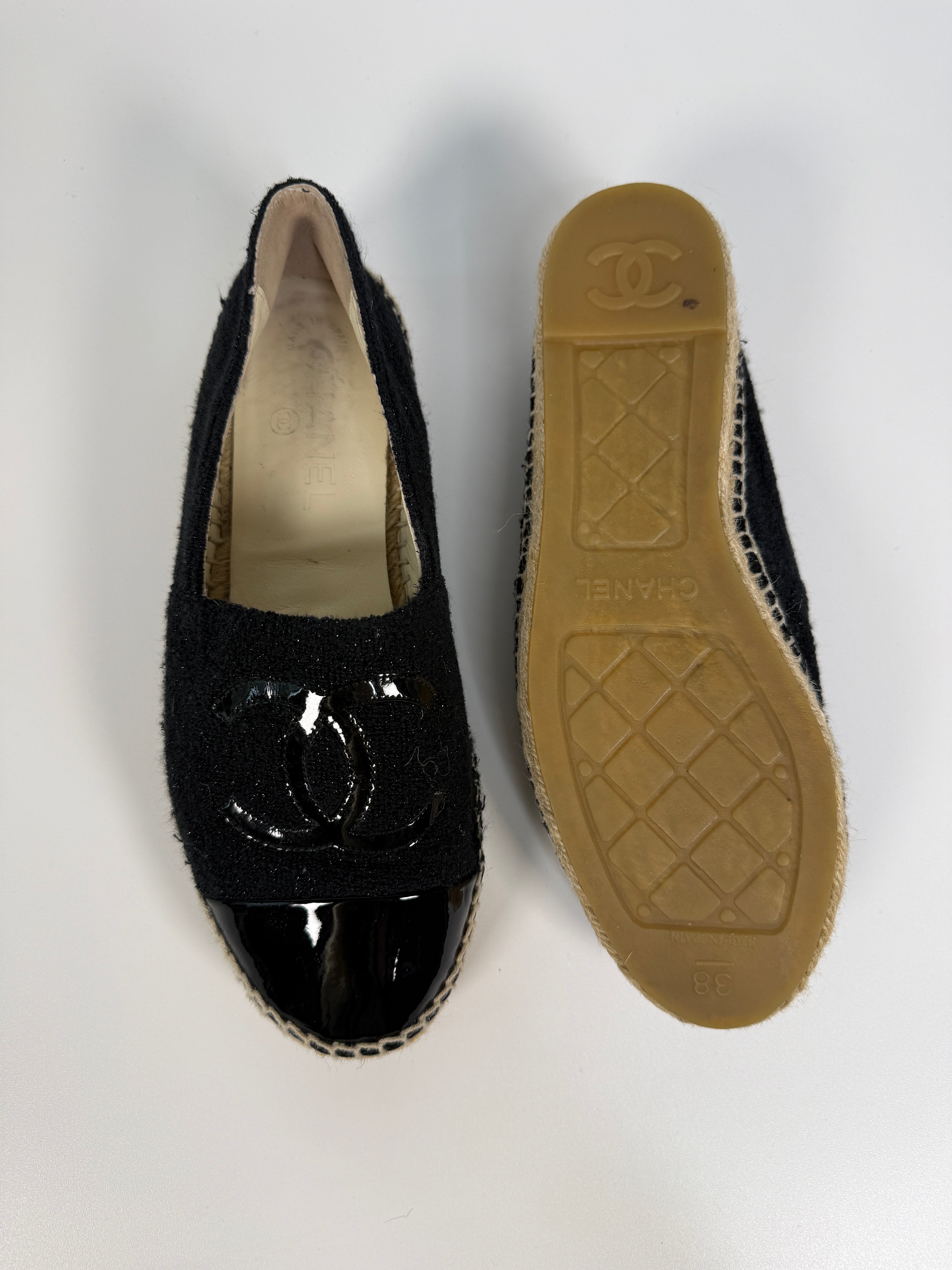 Authentic and preloved Chanel Black Espadrilles (Size 38/UK5) Excellent condition. 100% Authenticity guarantee