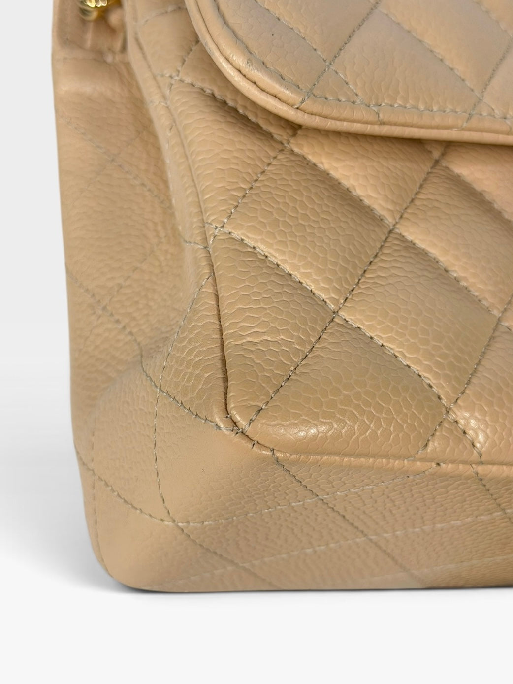 Chanel Small Classic Double Flap In Beige Caviar Leather With Gold Hardware. 100% authentic and preloved in excellent condition.