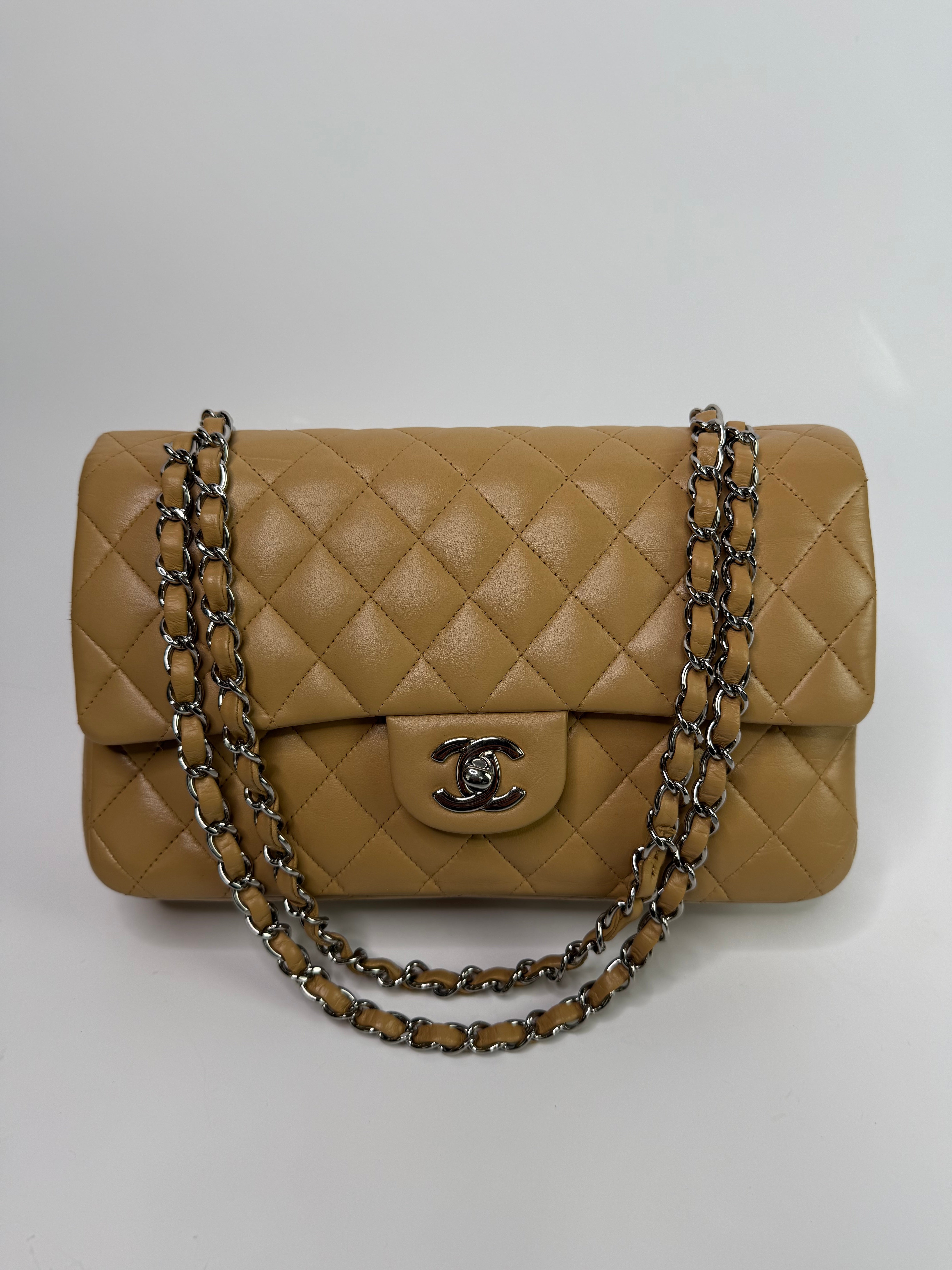 Chanel Medium Classic Double Flap Beige Lambskin With Silver Hardware
Pre Loved & Authentic