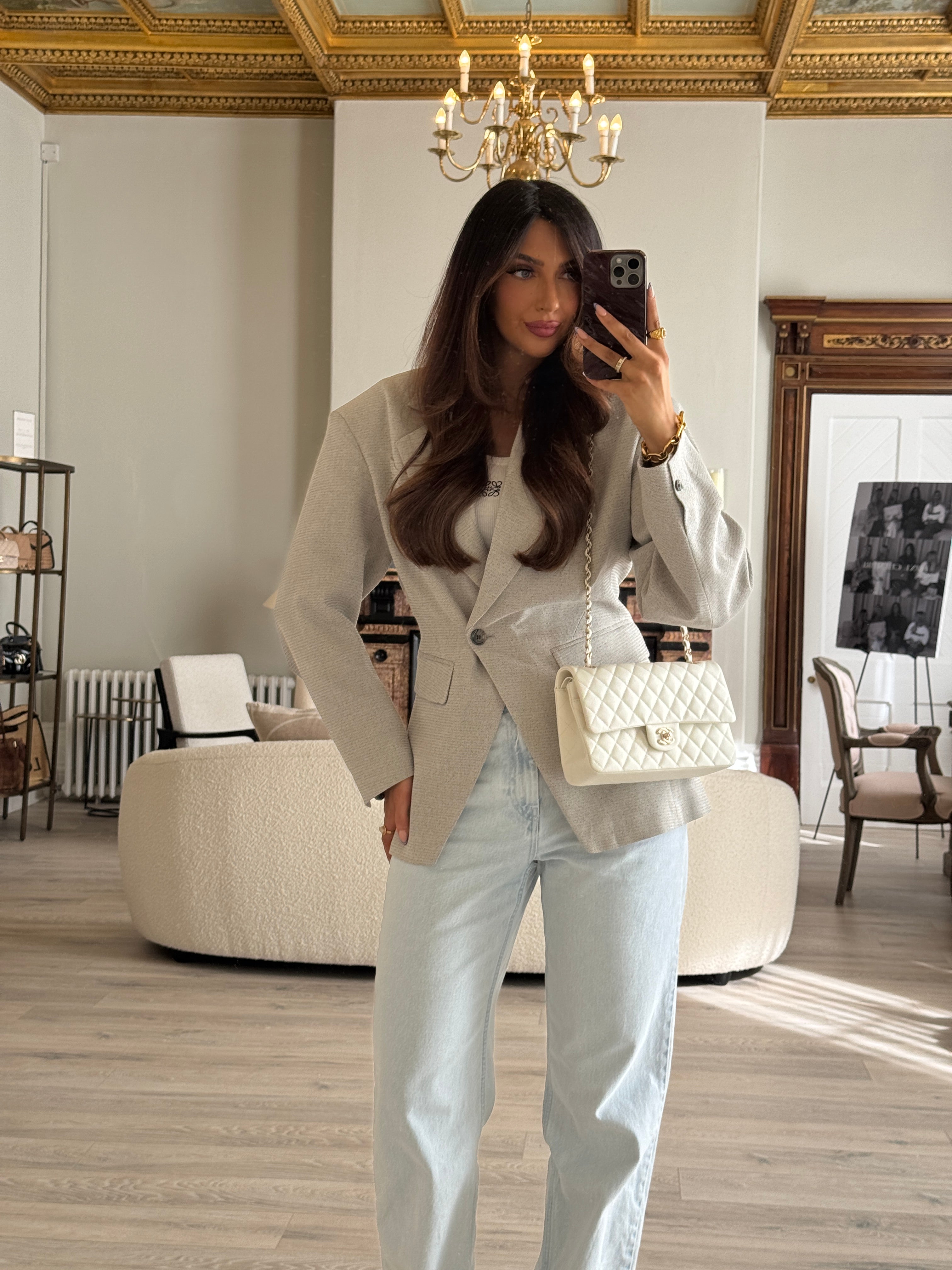 Chanel Medium Classic Double Flap White Caviar Leather With GHW