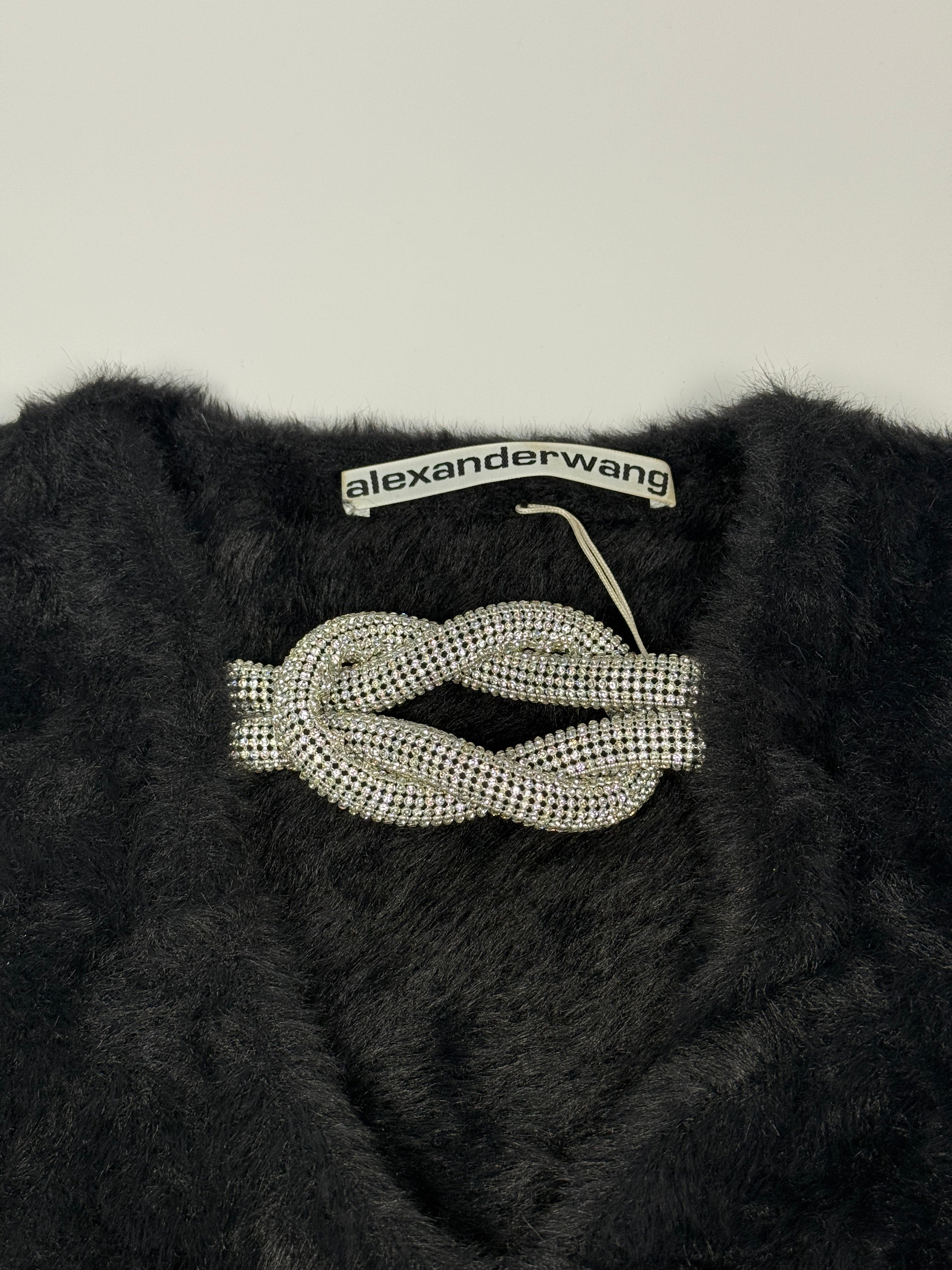 Alexander Wang Crystal-embellished Black Faux Fur Top ( Size M/UK10) Authentic and preloved. Excellent condition.