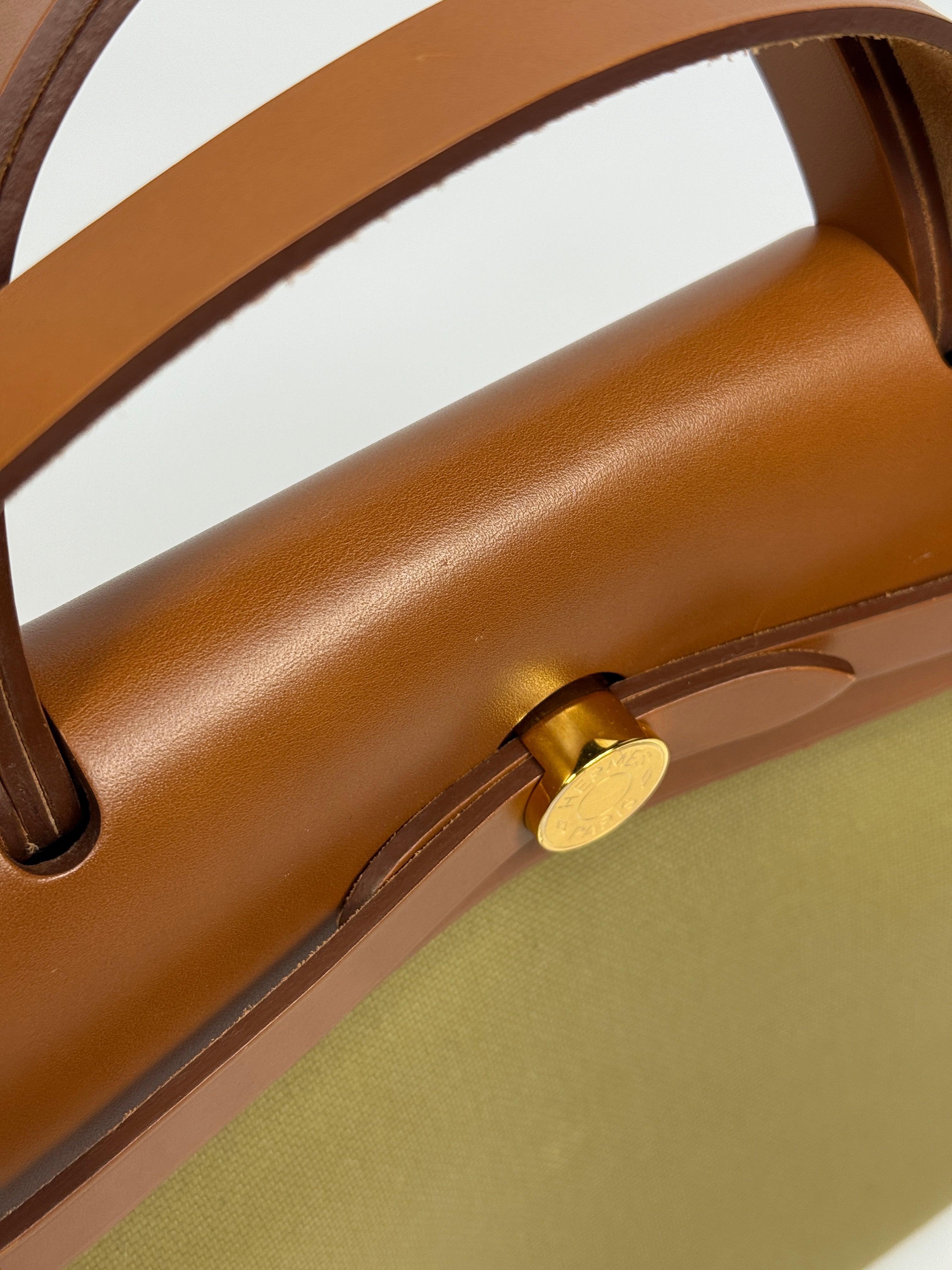 Authentic Pre Loved Hermès Herbag 31 Zip Retourne in Poussière Fauve with Gold Hardware Excellent Condition