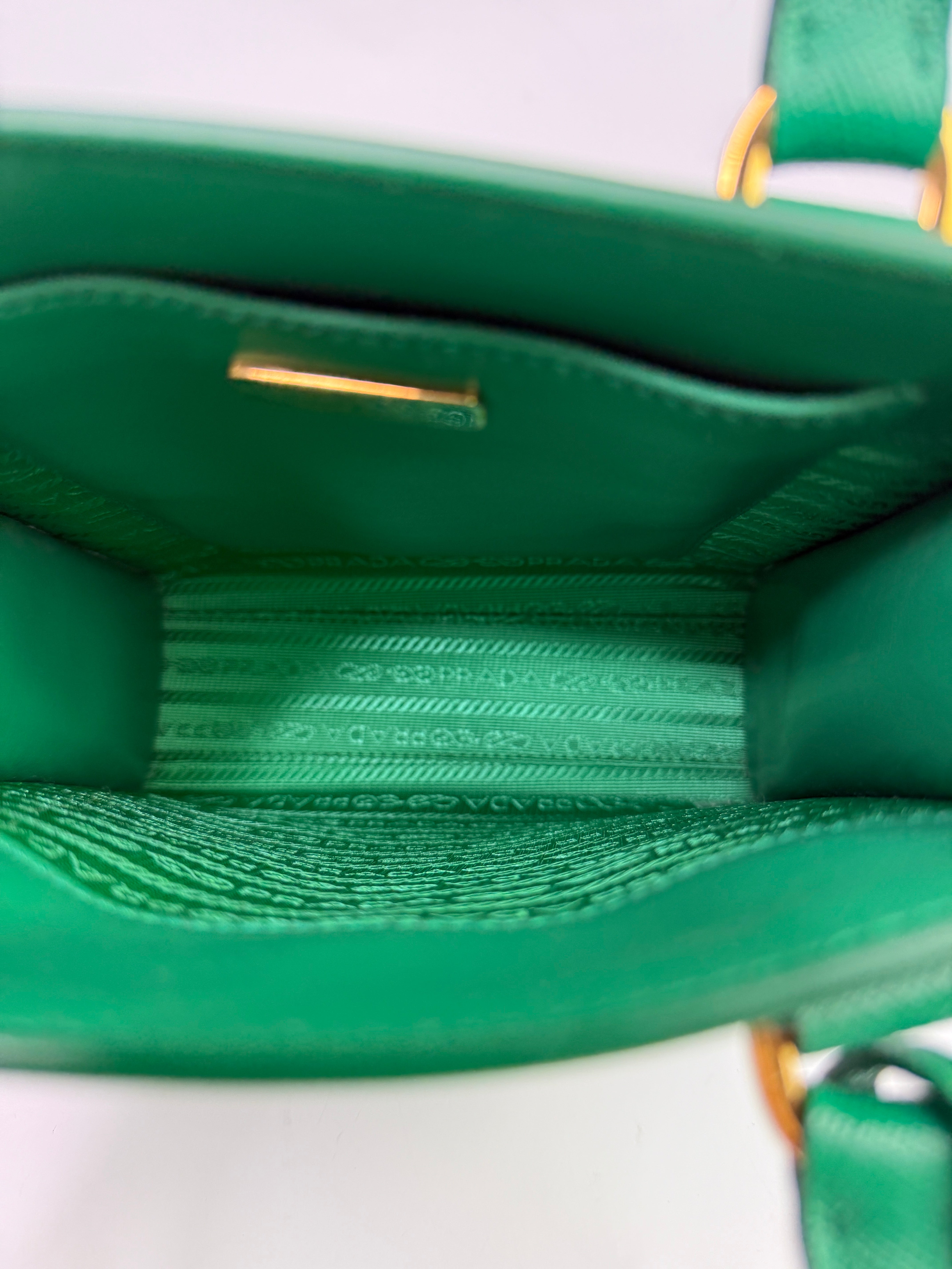Prada Mini Tote In Green Saffiano Leather