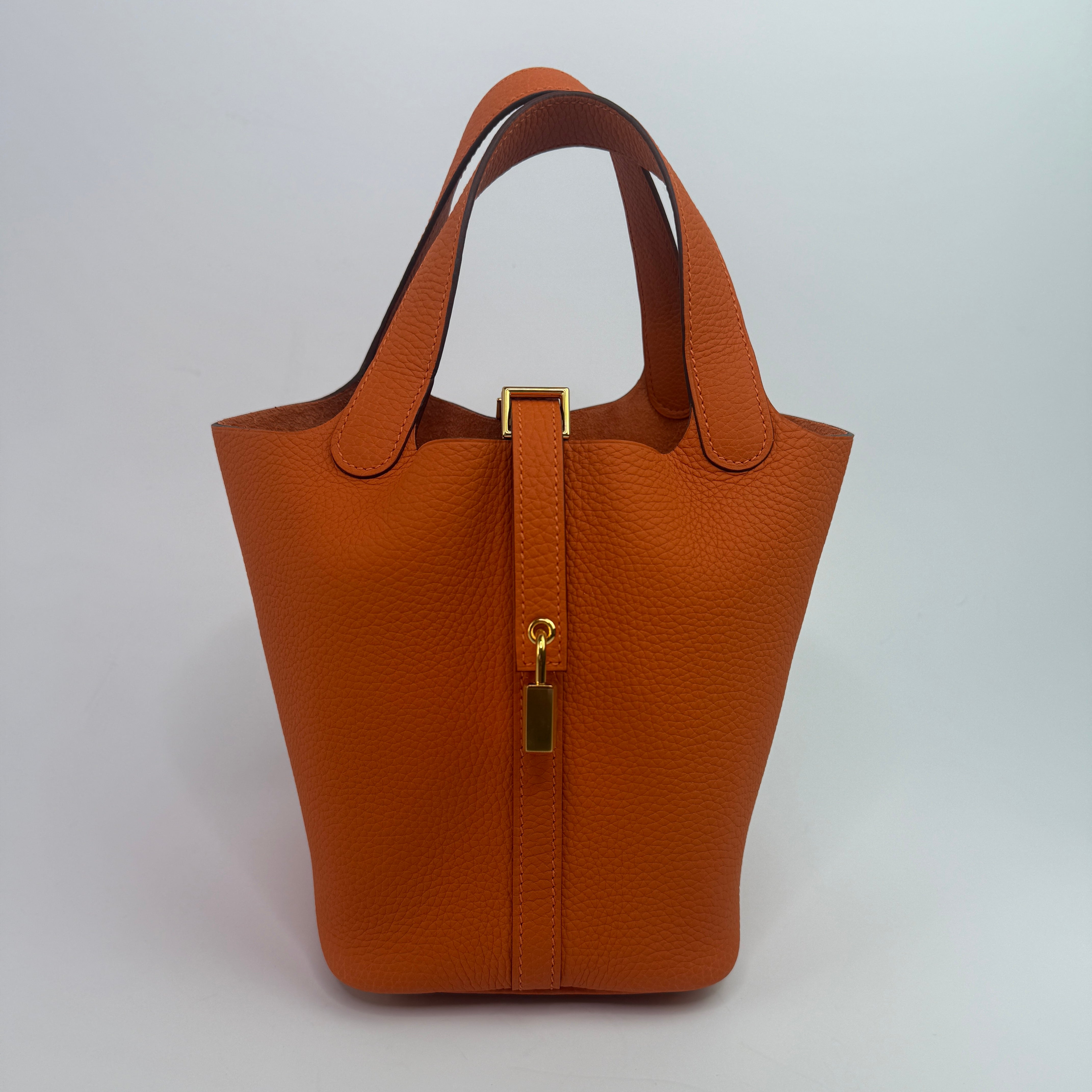 Hermès Picotin 18 In Orange Clemence Leather With GHW