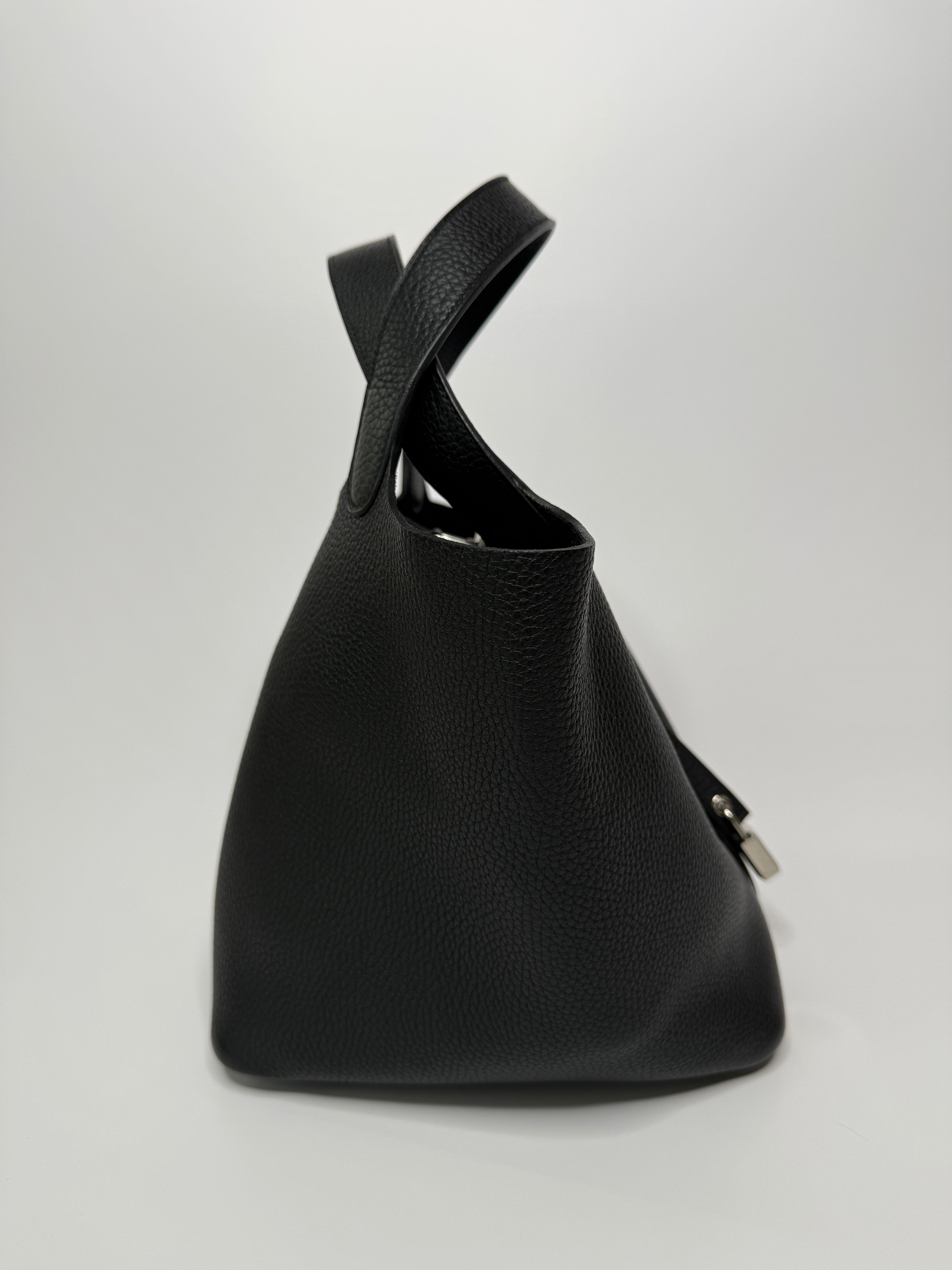 Authentic Pre Loved Hermès Picotin 22 In Black Clemence Leather With Palladium Hardware Very Good Condition