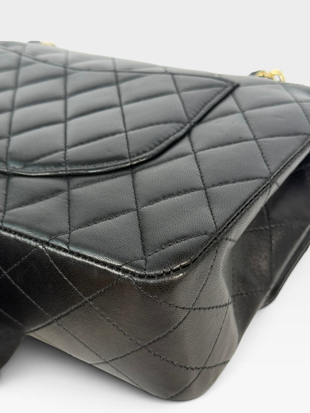 Chanel Medium Classic Double Flap In Black Lambskin Leather With Gold Hardware. 100% authentic and preloved in excellent condition