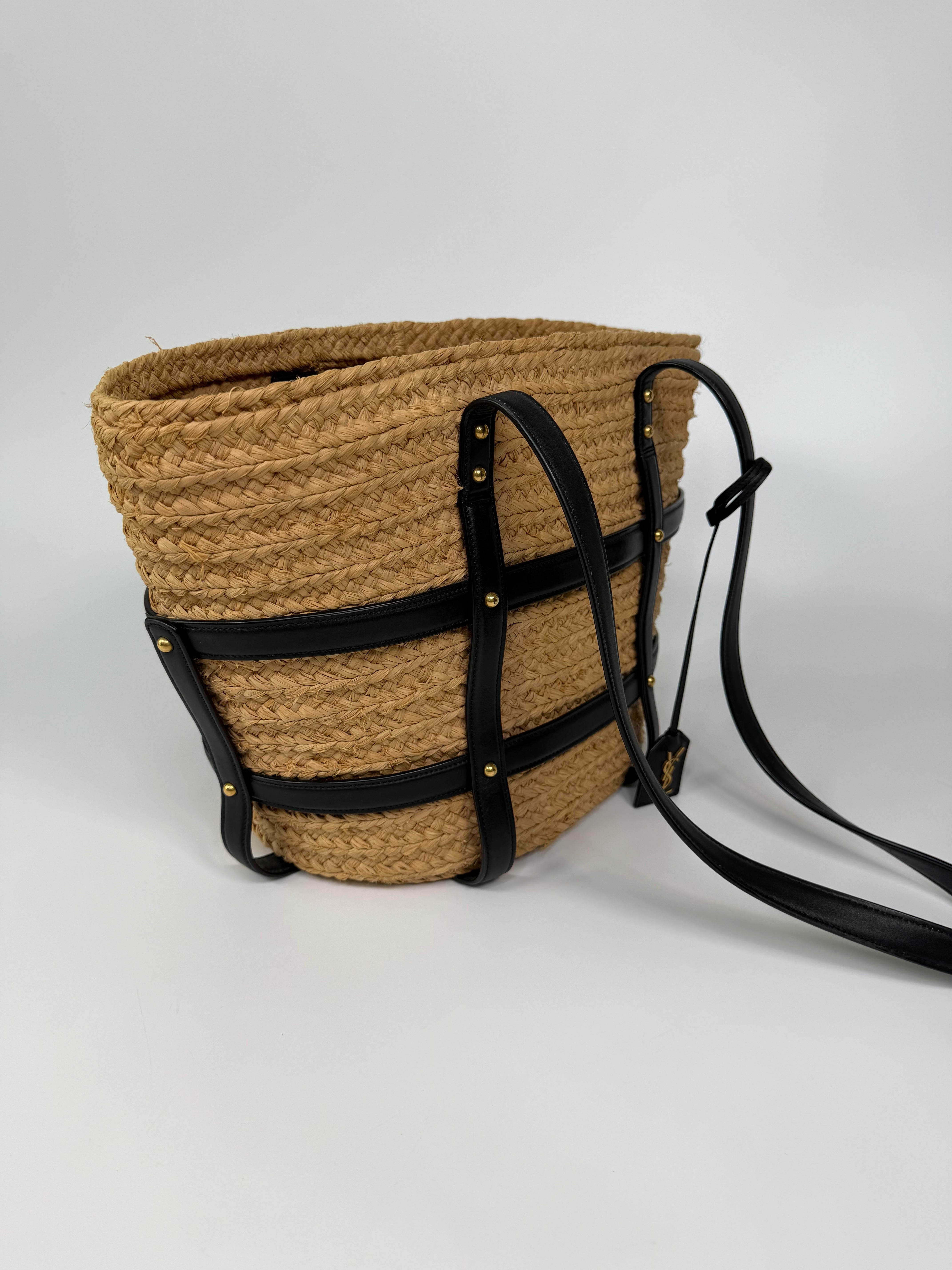 Saint Laurent Medium Panier Wicker Tote Bag In Raffia. 100% authentic and preloved in excellent condition
