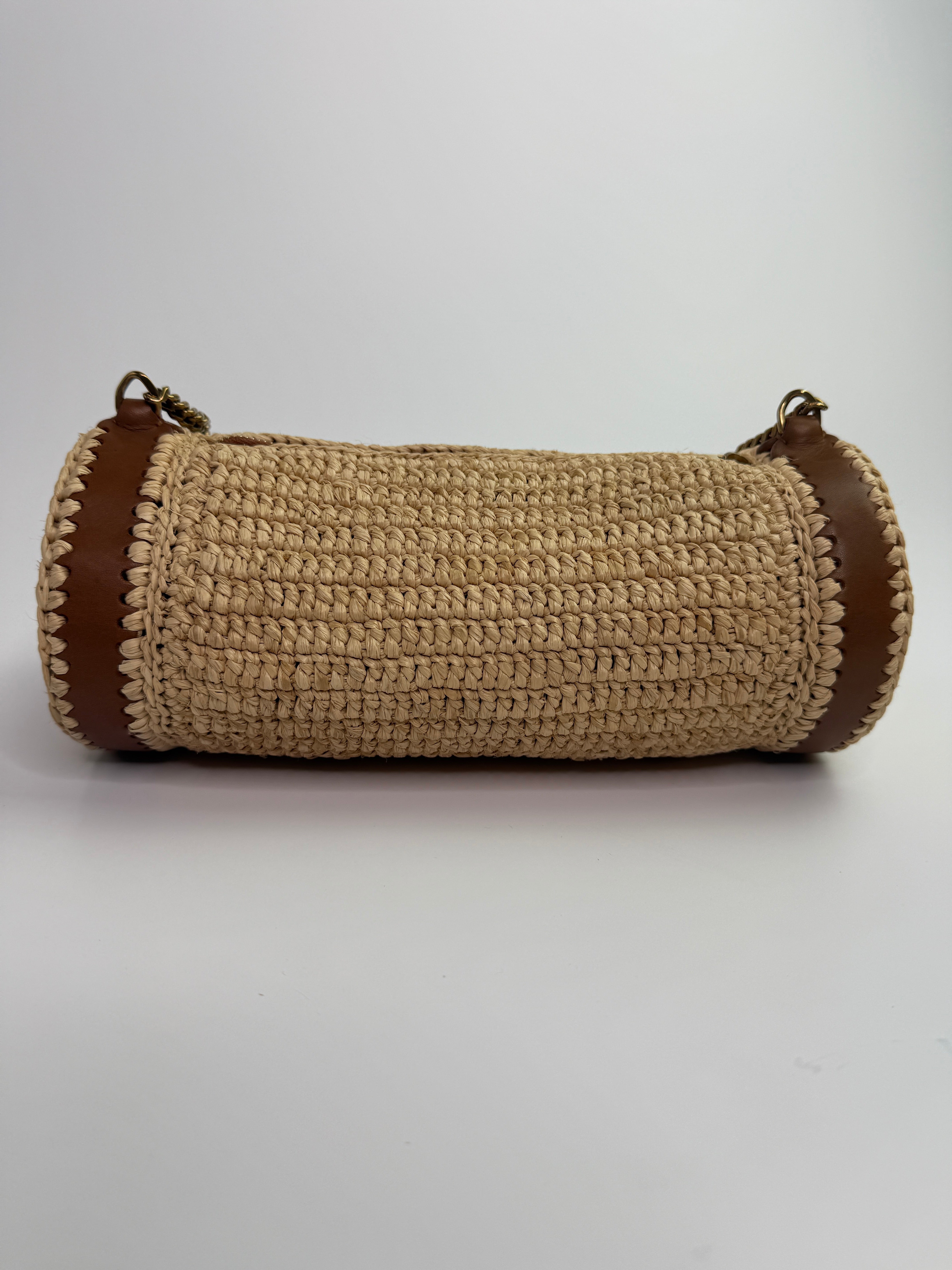 Saint Laurent Monogram Embellished Raffia Shoulder Bag