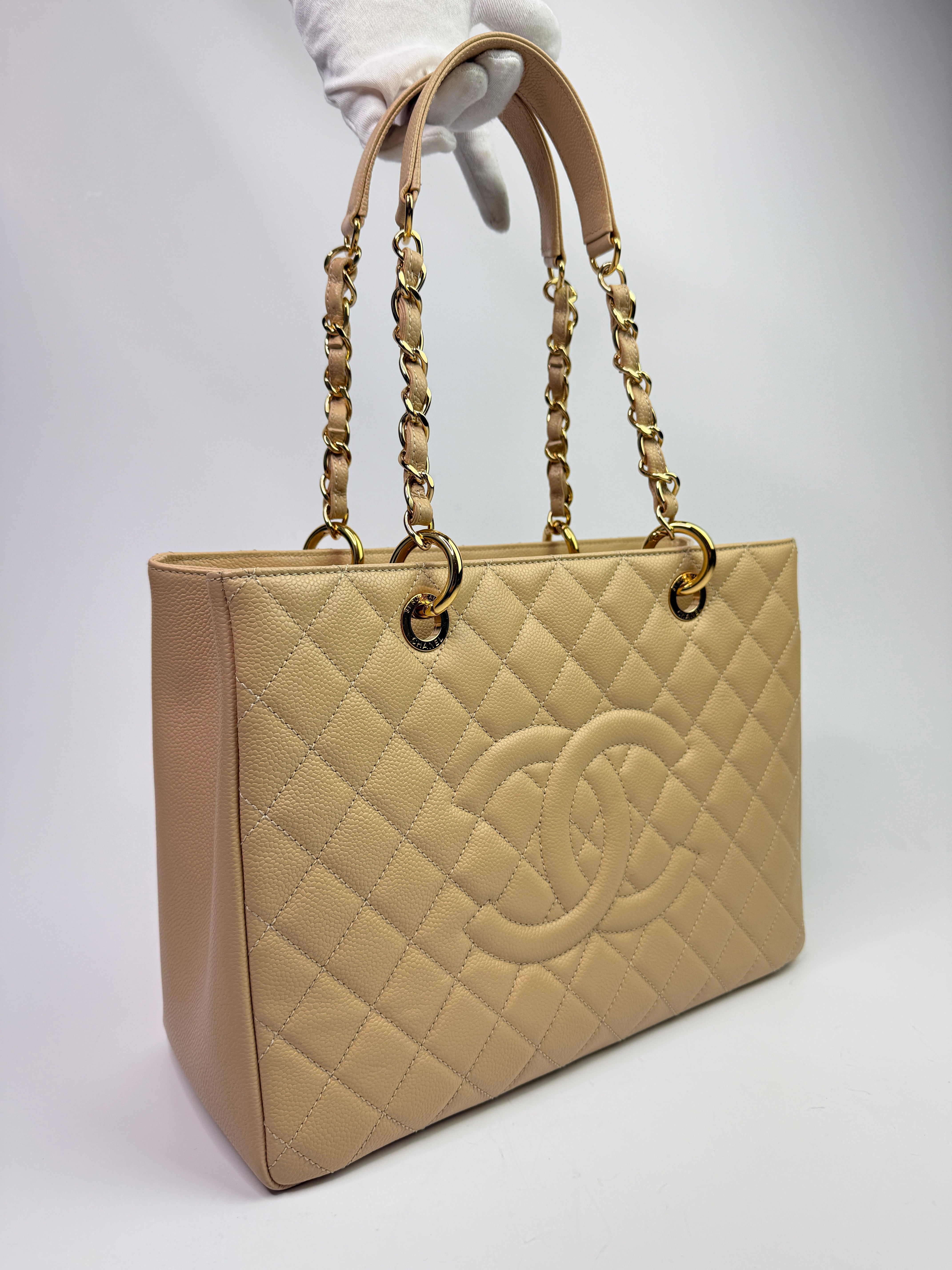 Chanel Grand Shopper Tote In Beige Caviar Leather With GHW
