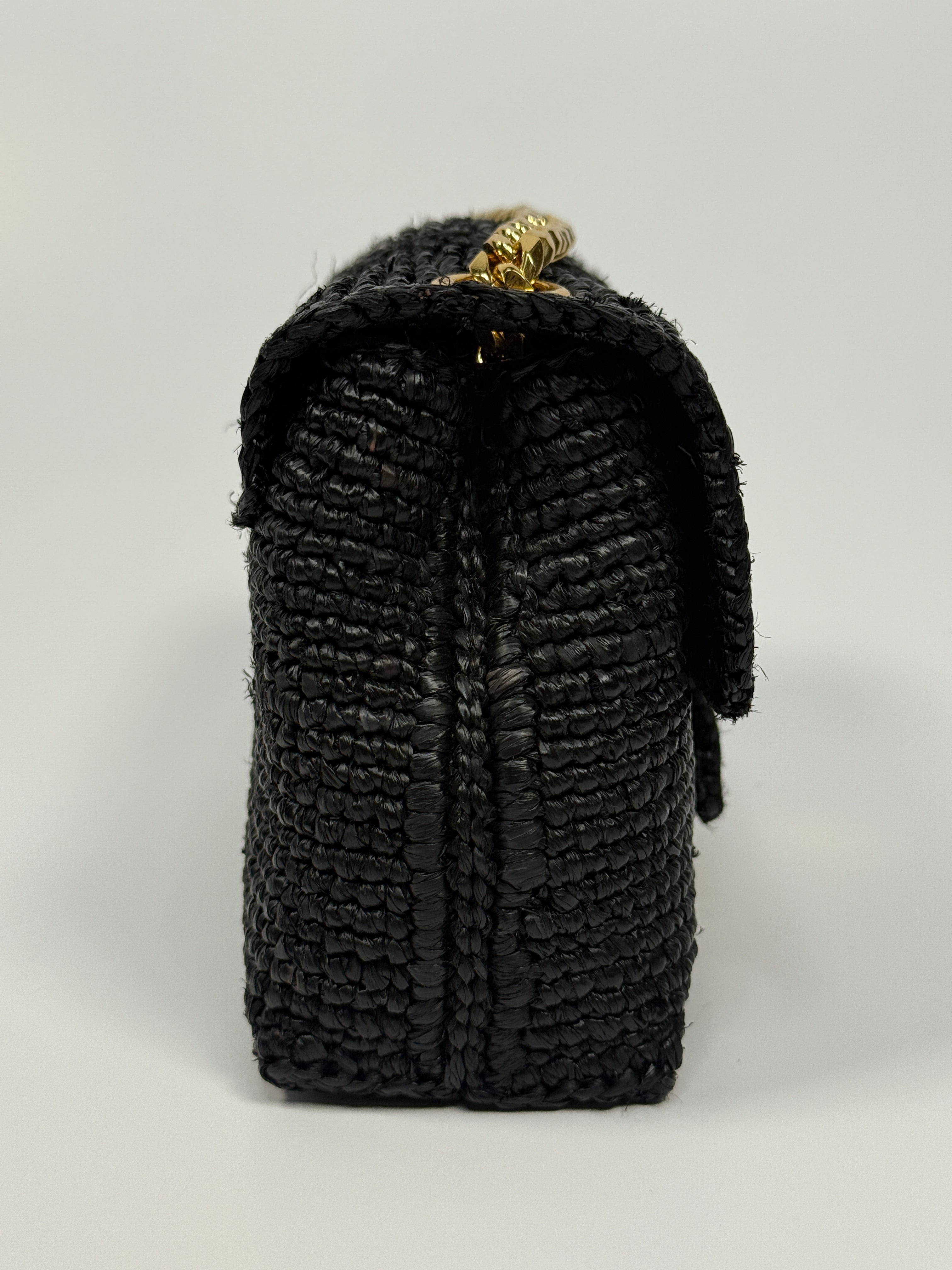 Celine Mini Victoire Bag In Black Raffia With Gold Hardware. Authentic and preloved in excellent condition