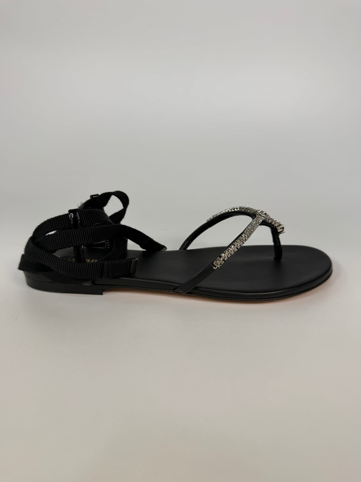 Dior Paris Crystal T-Bar Thong Sandals In Black Calfskin Size ( 36/UK3) Authentic and preloved in excellent condition. Insured next day delivery. Verified by Luxe Cheshire