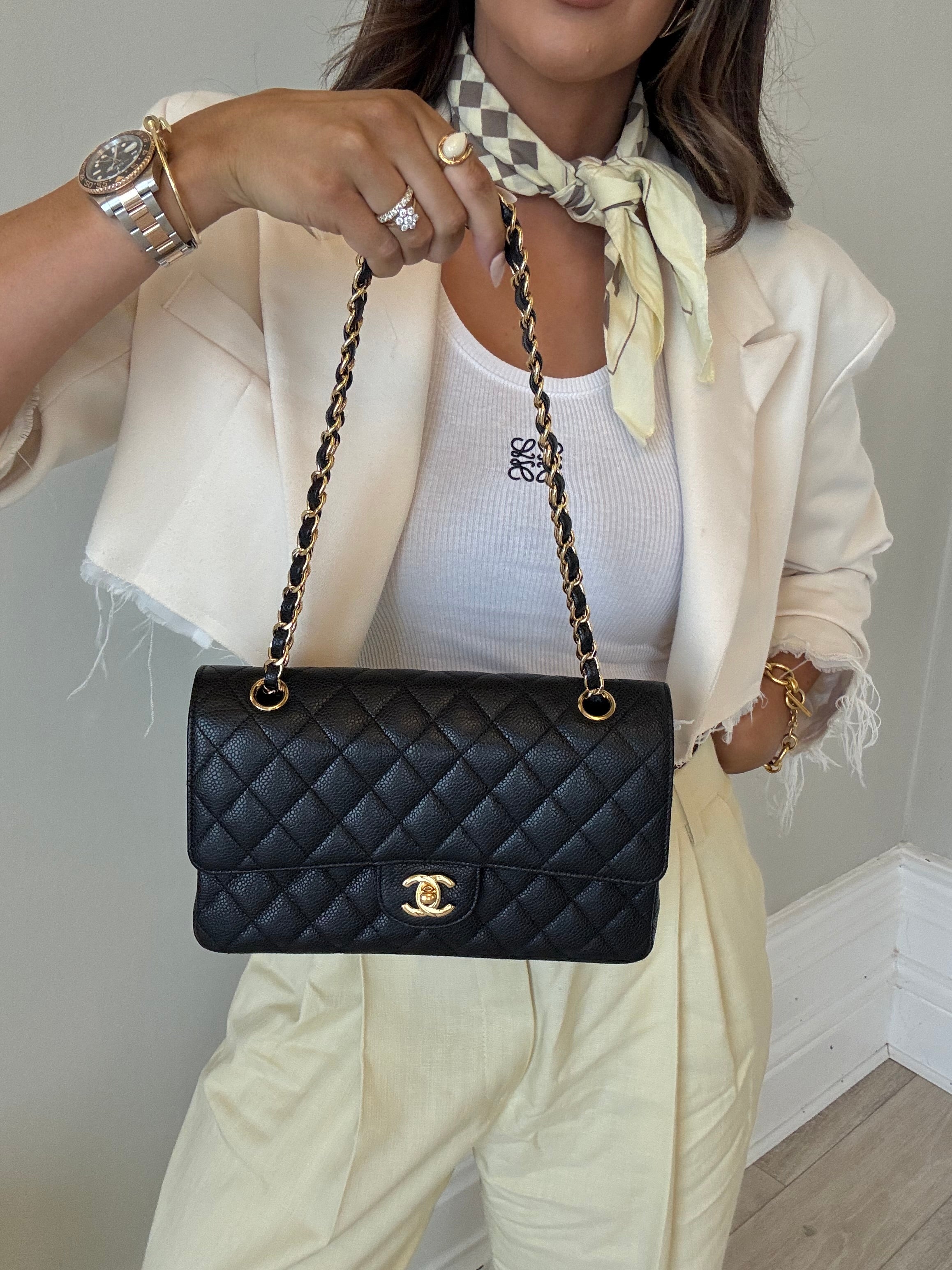 Chanel Medium Classic Double Flap Black Caviar With GHW