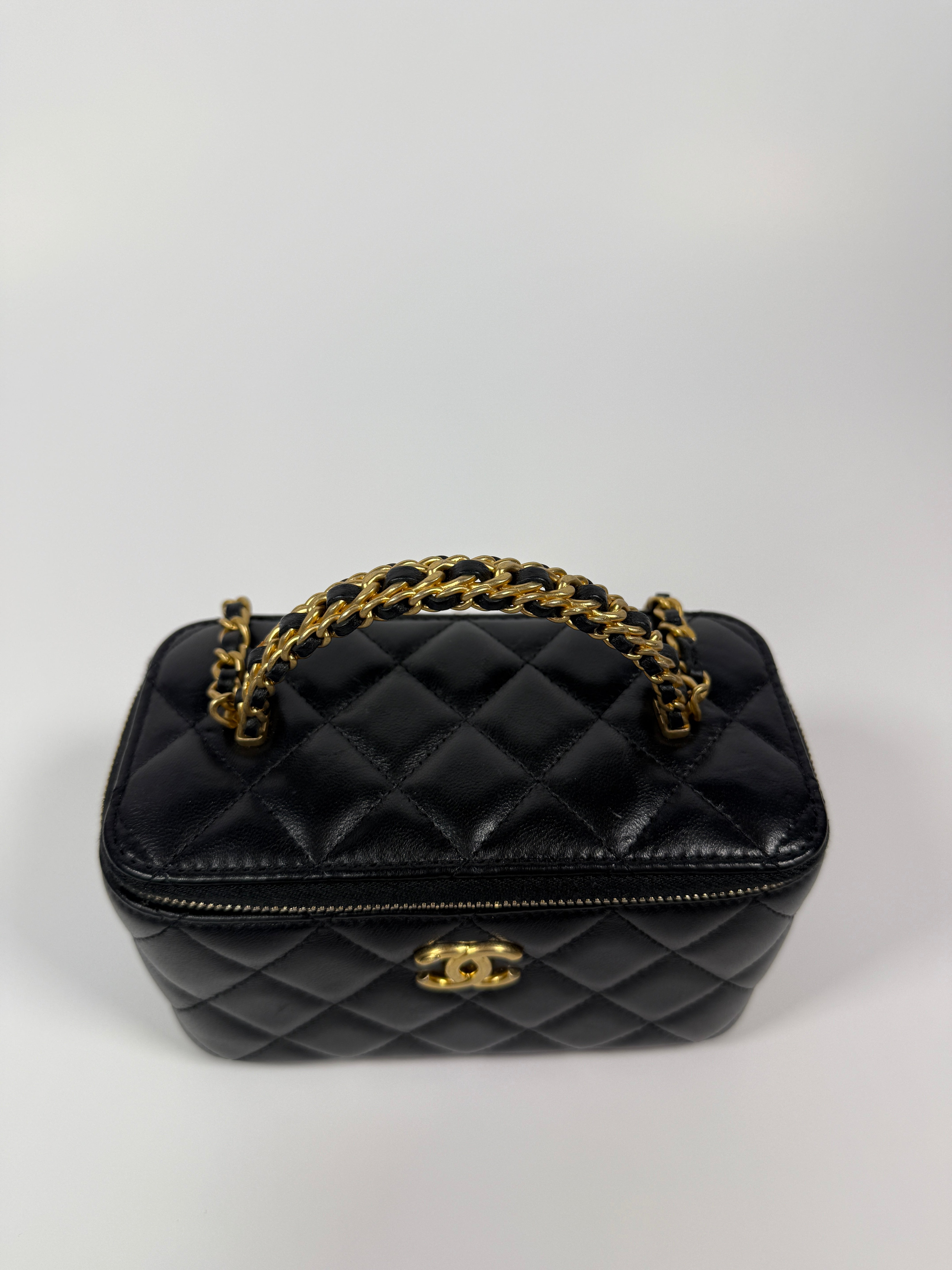 Chanel Vanity Rectangular with Top Handle In Black Lambskin With GHW