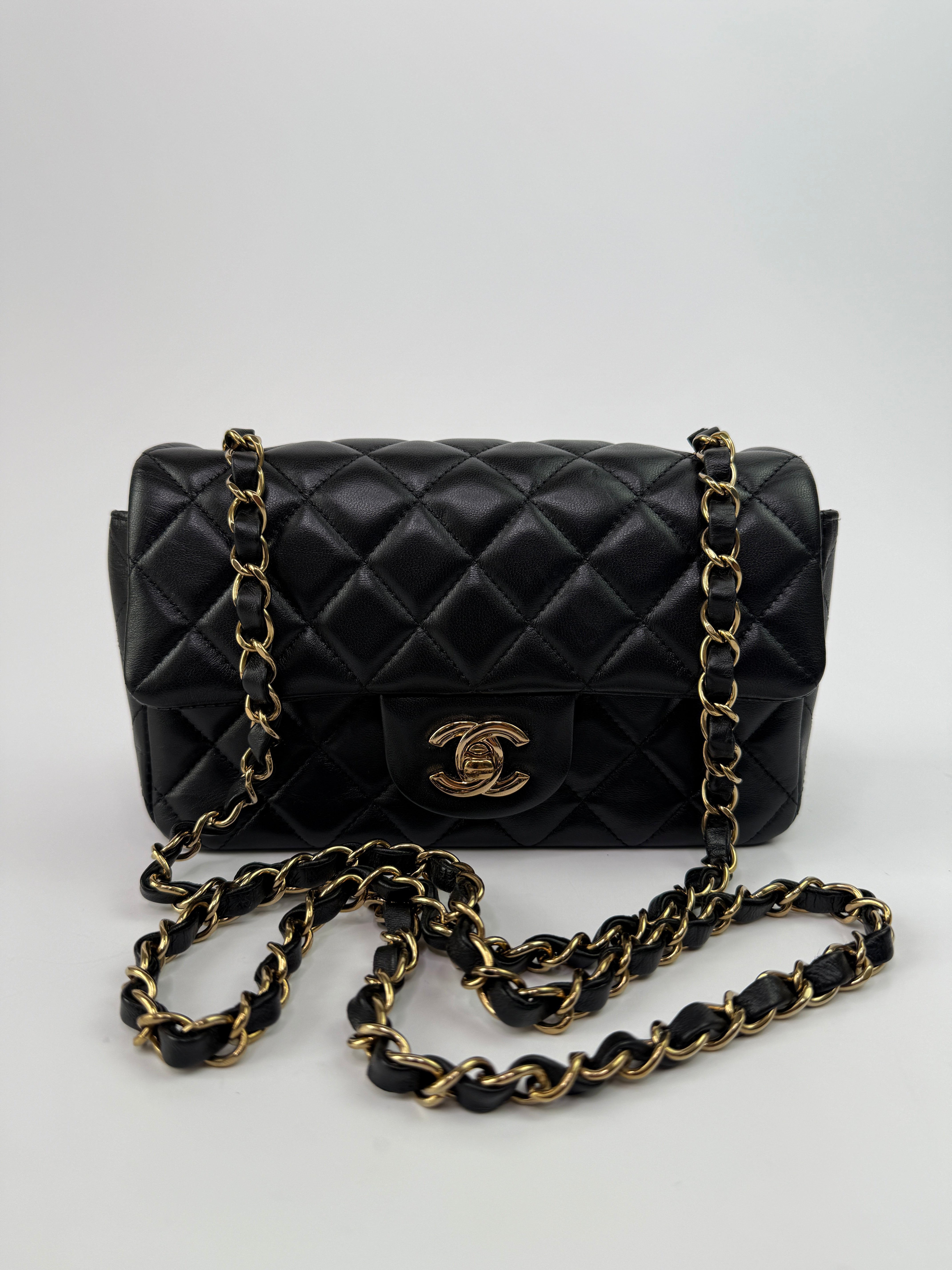 Chanel Mini Rectangle In Black Lambskin With GHW