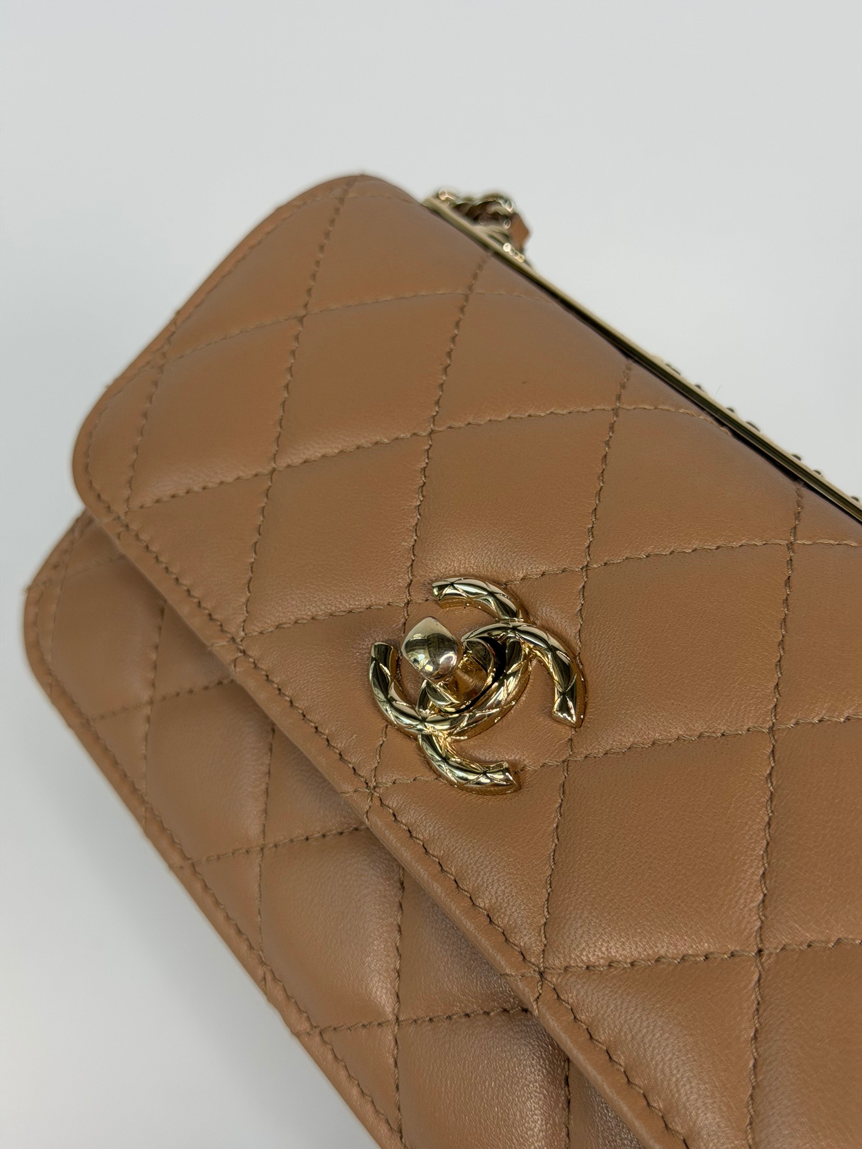 Chanel Trendy Wallet On Chain In Beige Lambskin With Gold Hardware. Authentic and preloved in excellent condition. 100% guarantee