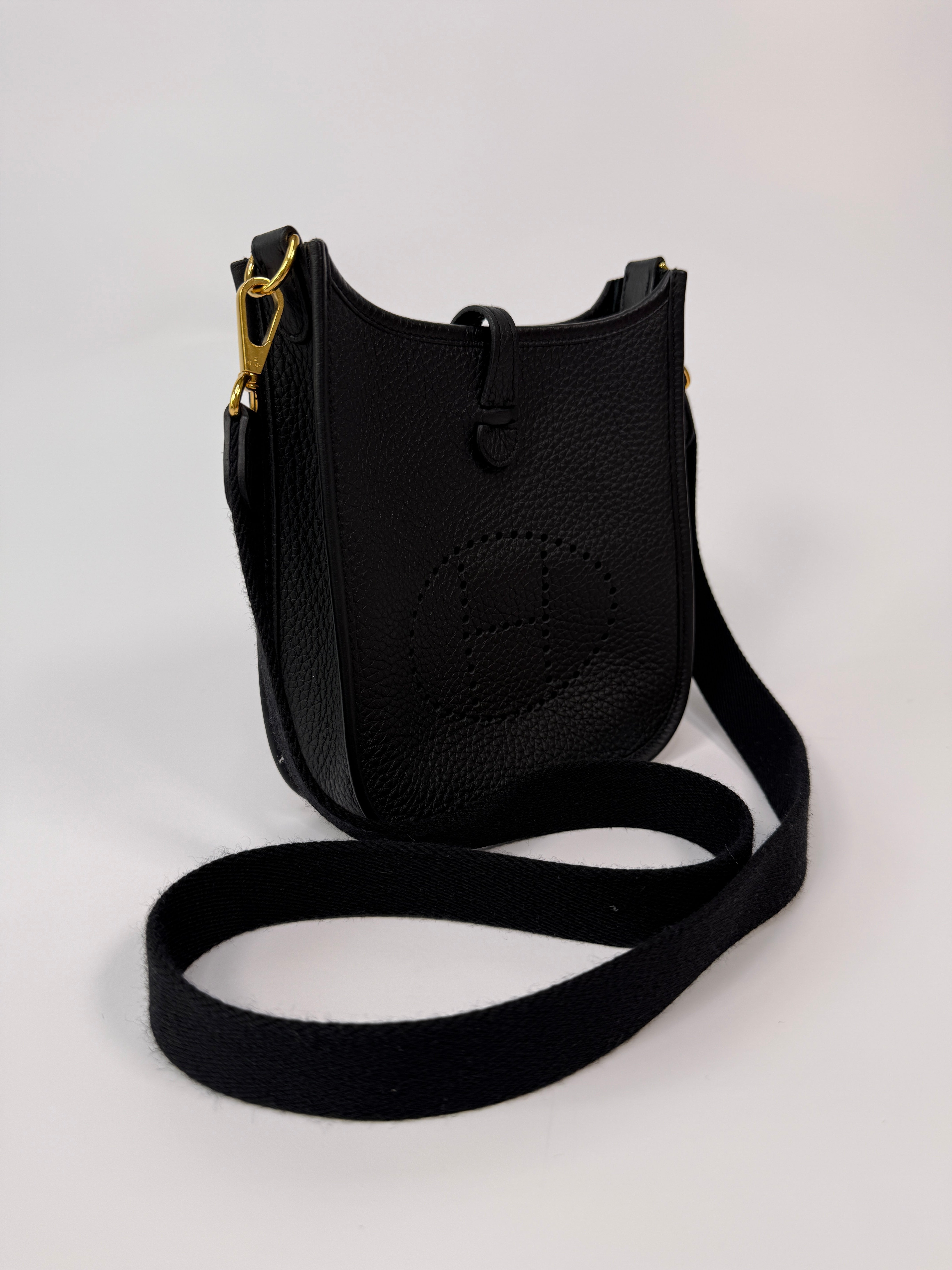 Authentic Pre Loved Hermès Evelyne TPM Black Clemence Gold with Hardware Excellent Condition