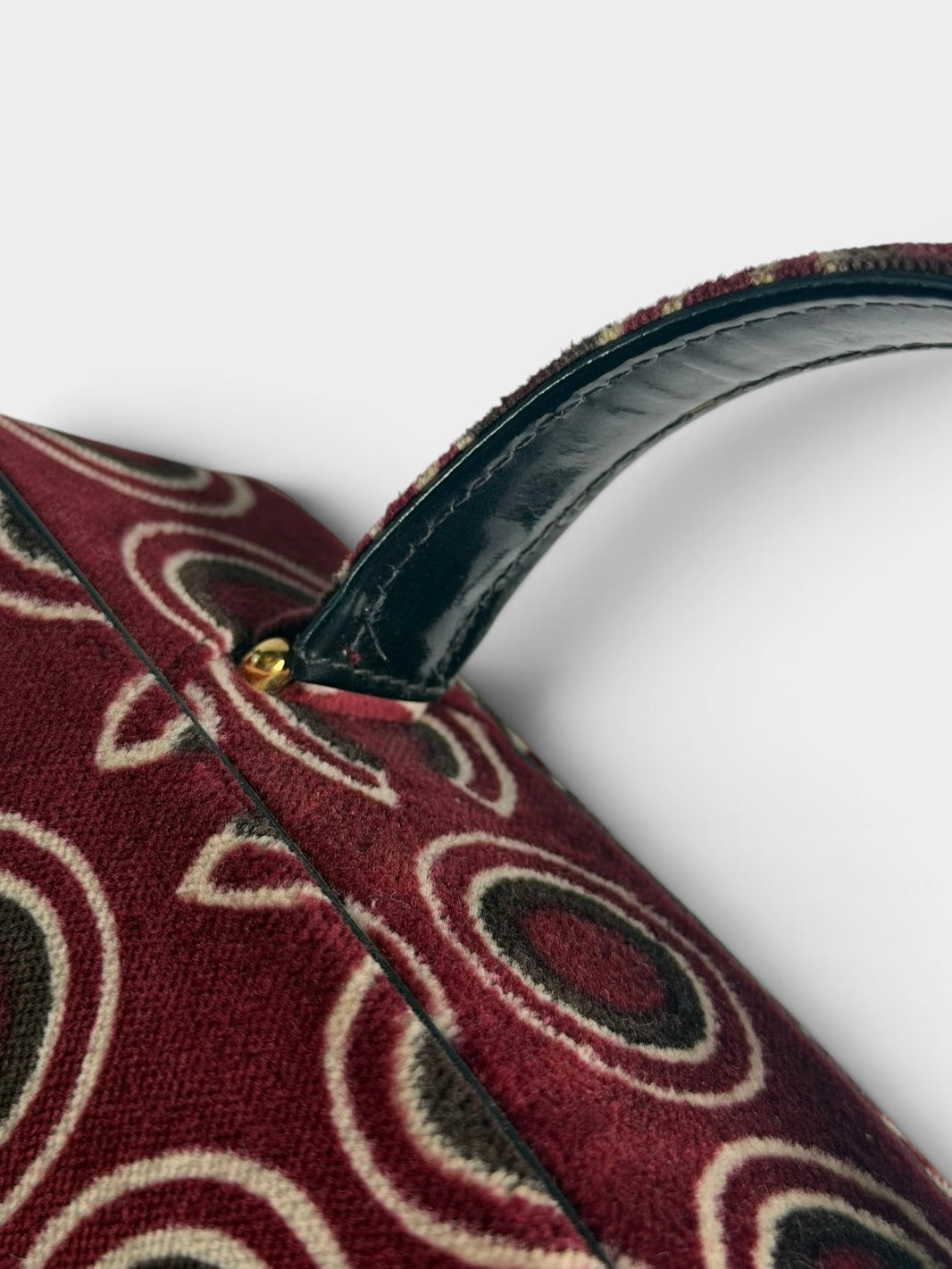 Chanel Coco Print Velvet Top Handle Flap In Burgundy With Gold Hardware