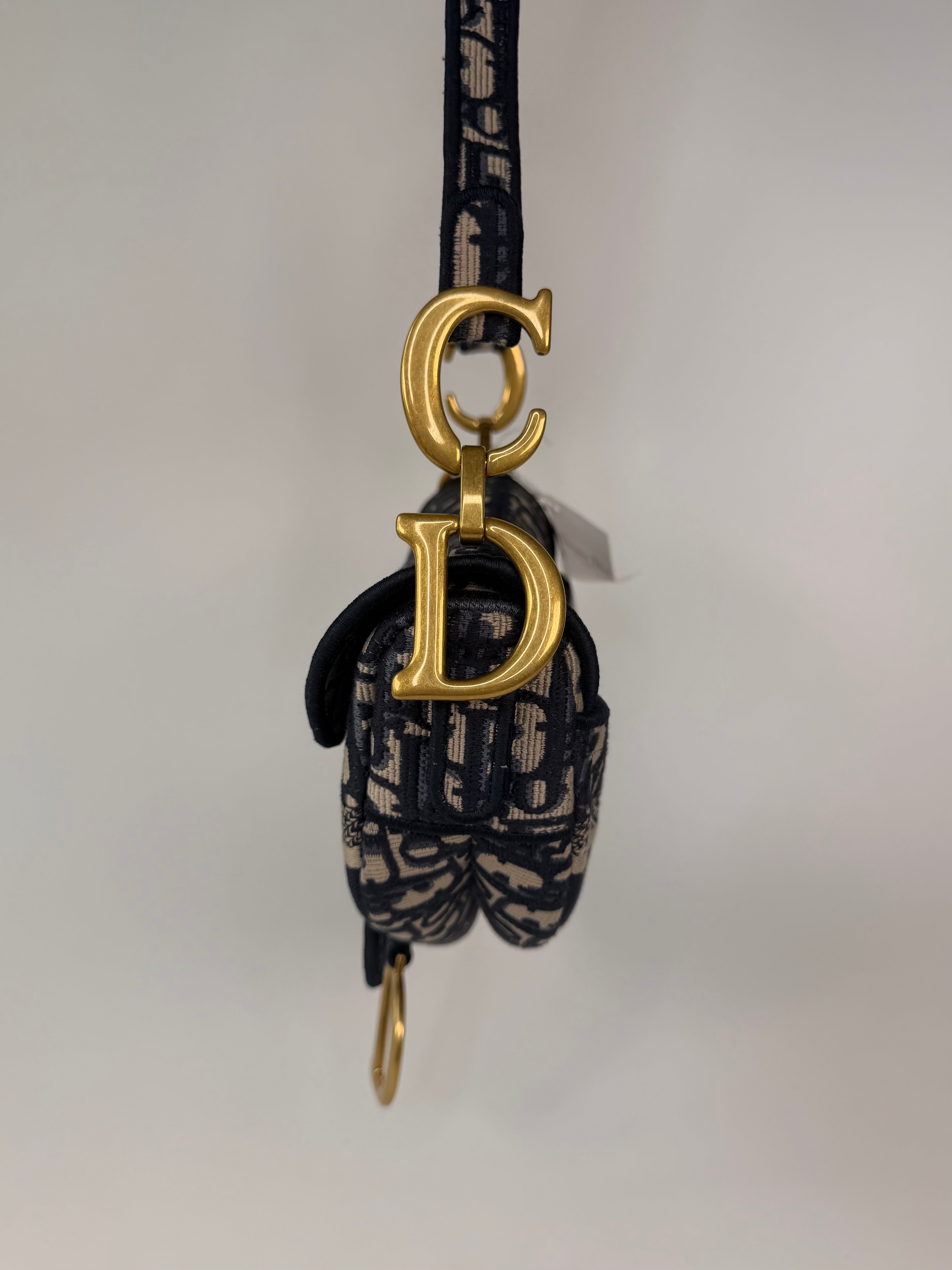 Christian Dior Saddle Bag In Blue Oblique Canvas With Gold Hardware