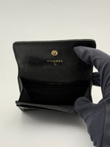 Chanel Classic Black Caviar Camelia Coin Wallet