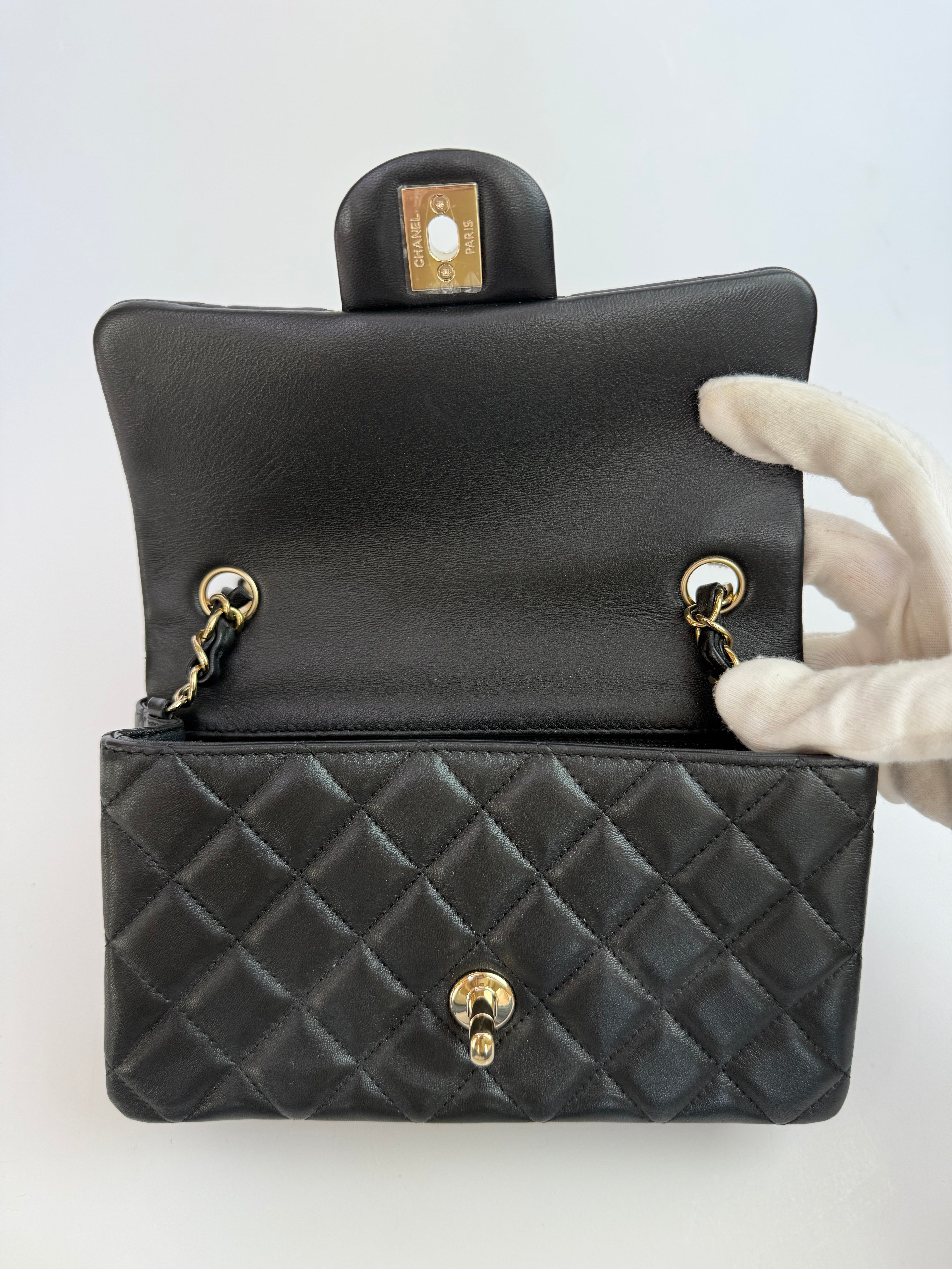 Chanel Mini Rectangle In Black Lambskin With GHW