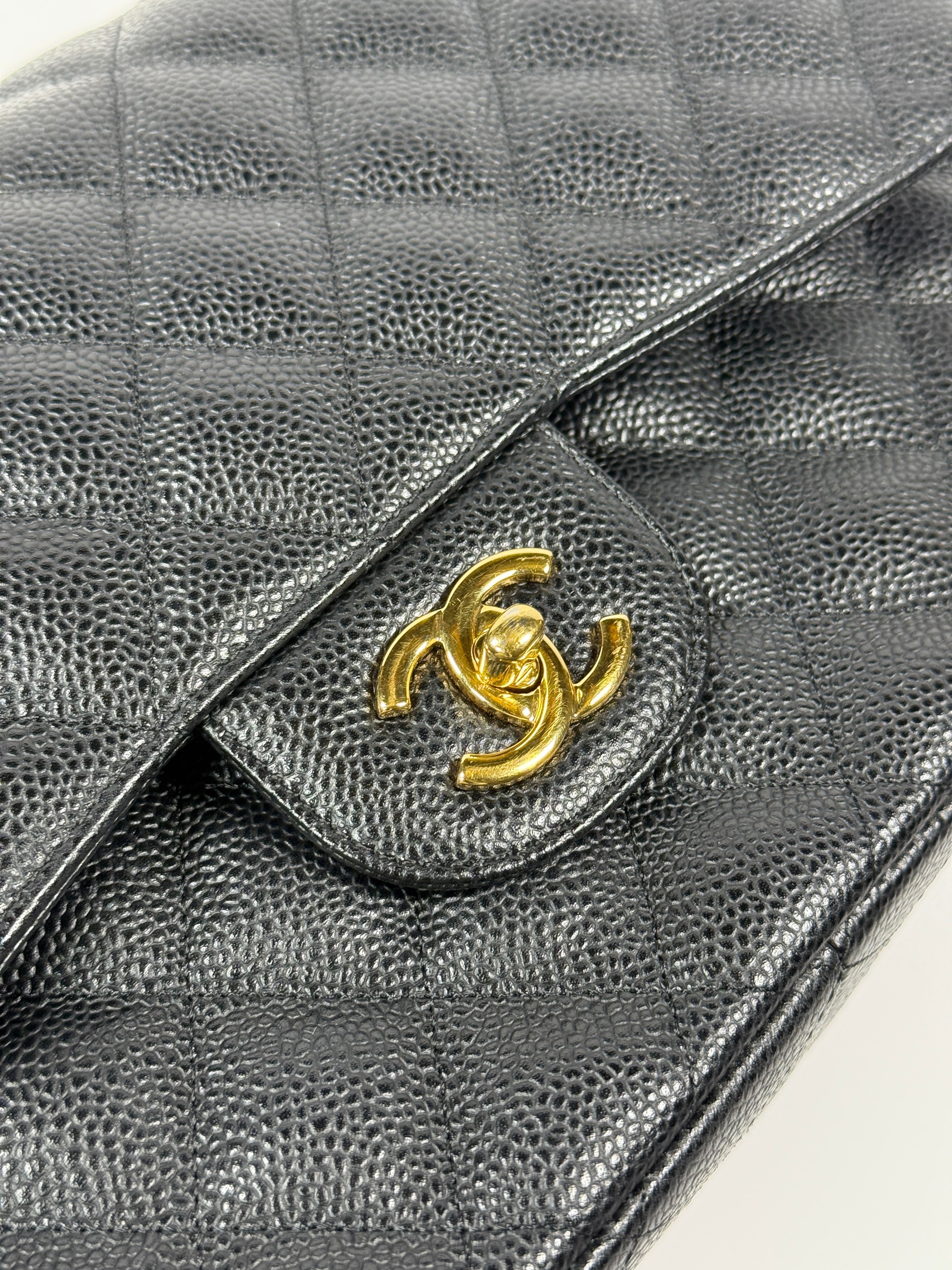 Chanel Classic Jumbo Flap Bag In Black Caviar Leather With GHW