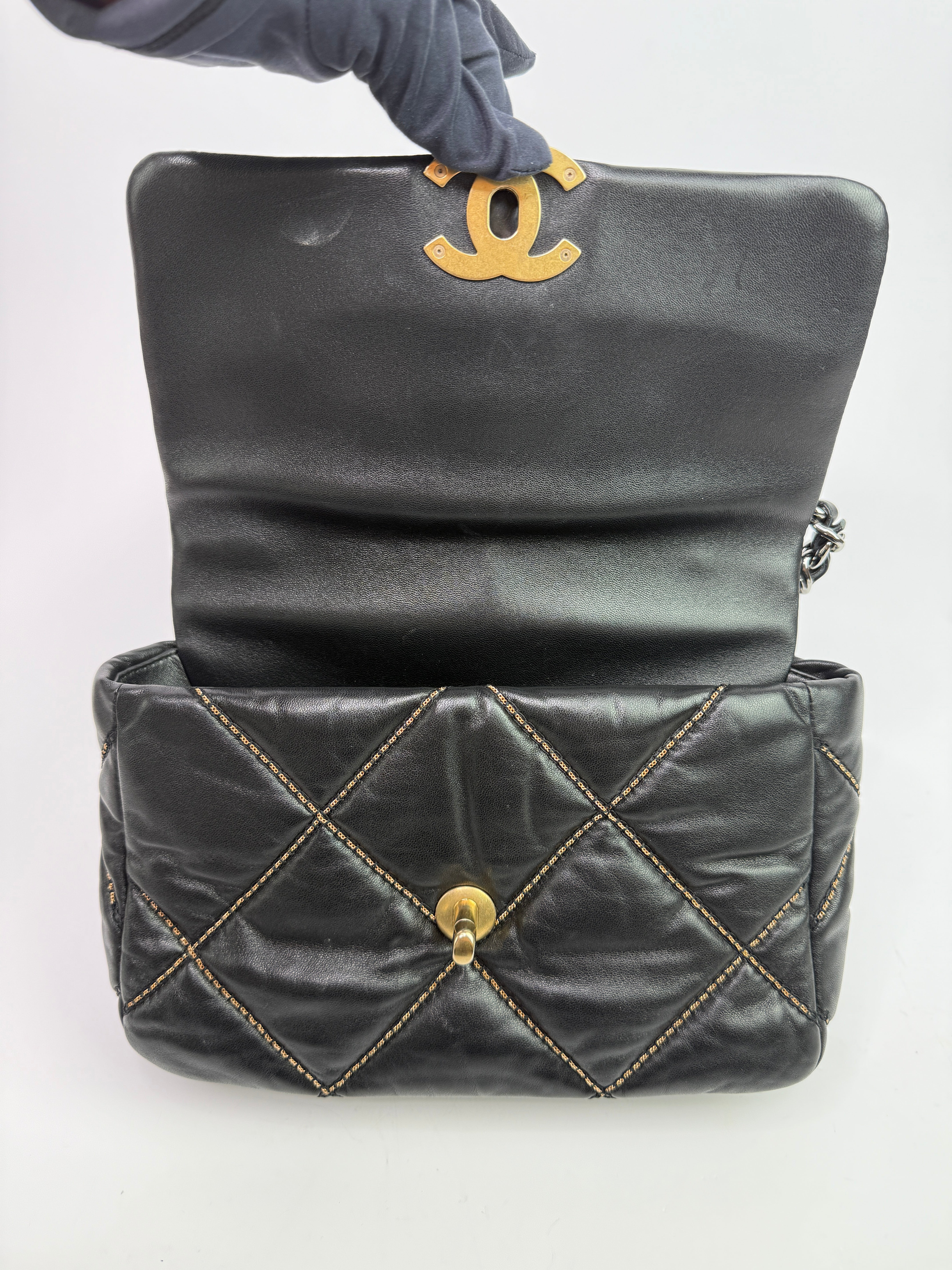 Chanel 19 Small Flap Bag In Black Lambskin Leather