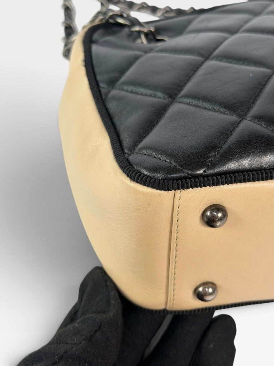 Chanel Cambon Bag In Cream and Black Lambskin Leather Ruthenium Hardware 100% authentic and preloved in excellent condition