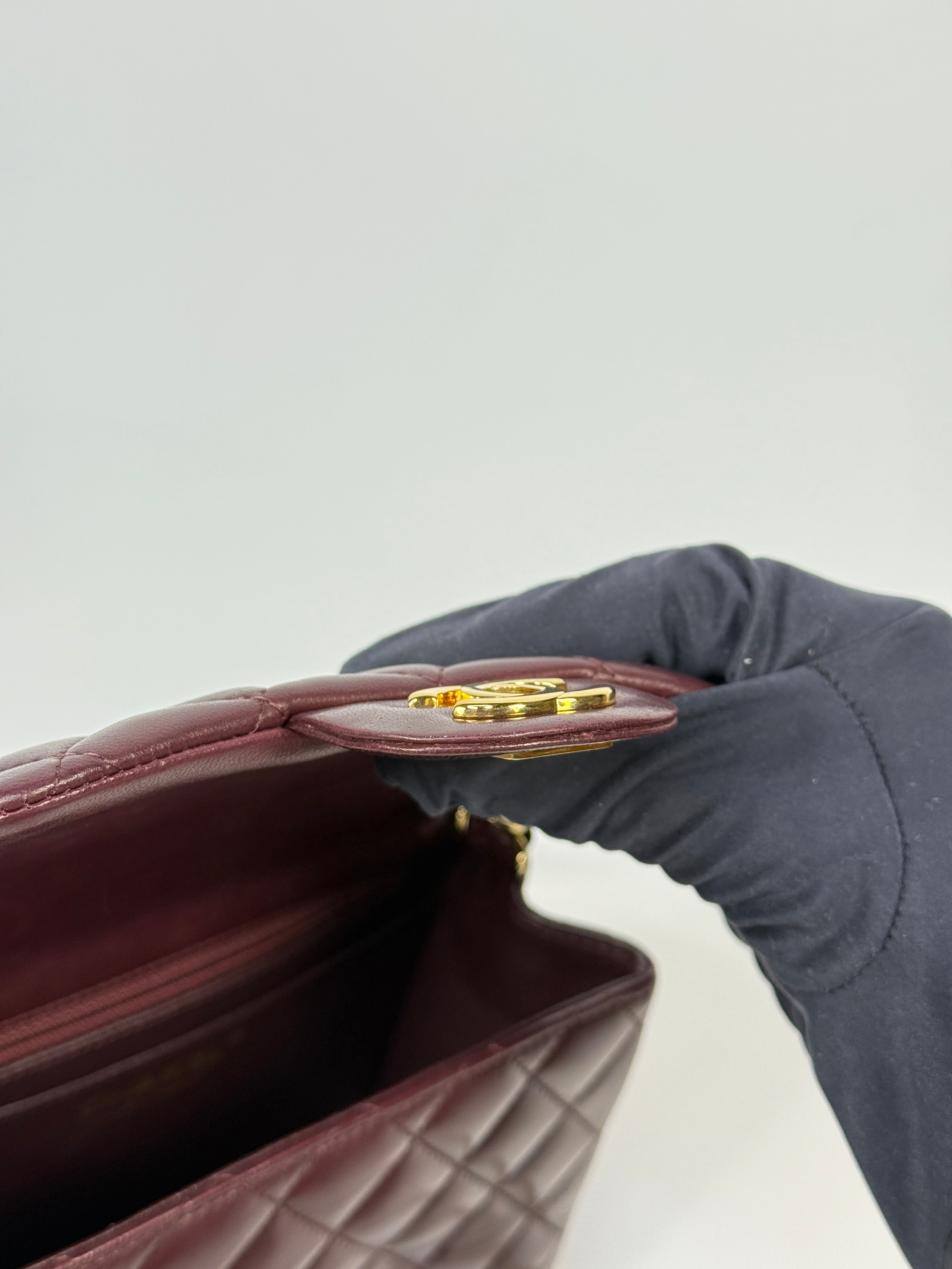 Chanel Mini Square In Burgundy Lambskin Leather With GHW