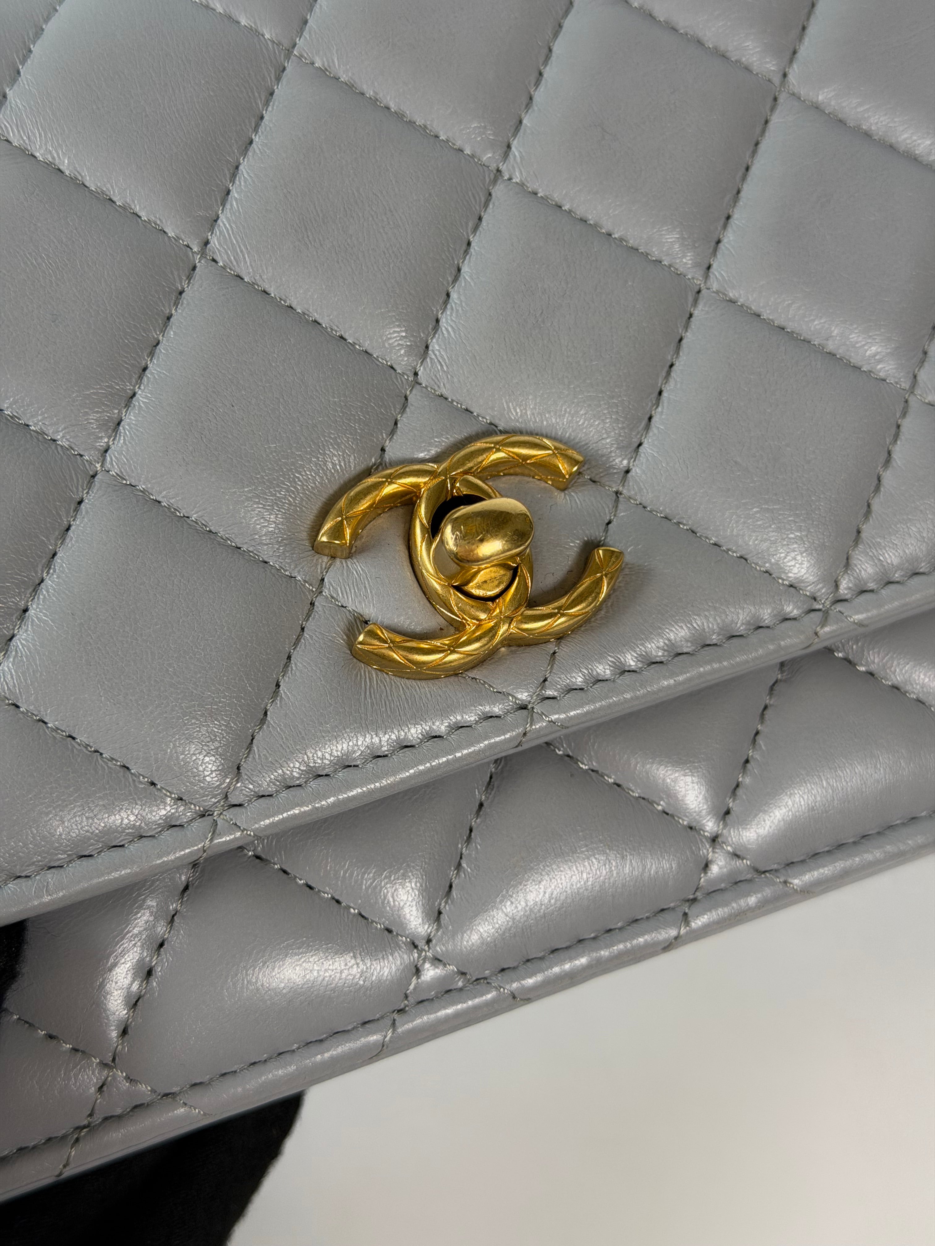 Chanel Pearl Crush Wallet On Chain In Grey Lambskin Leather With Gold Hardware
