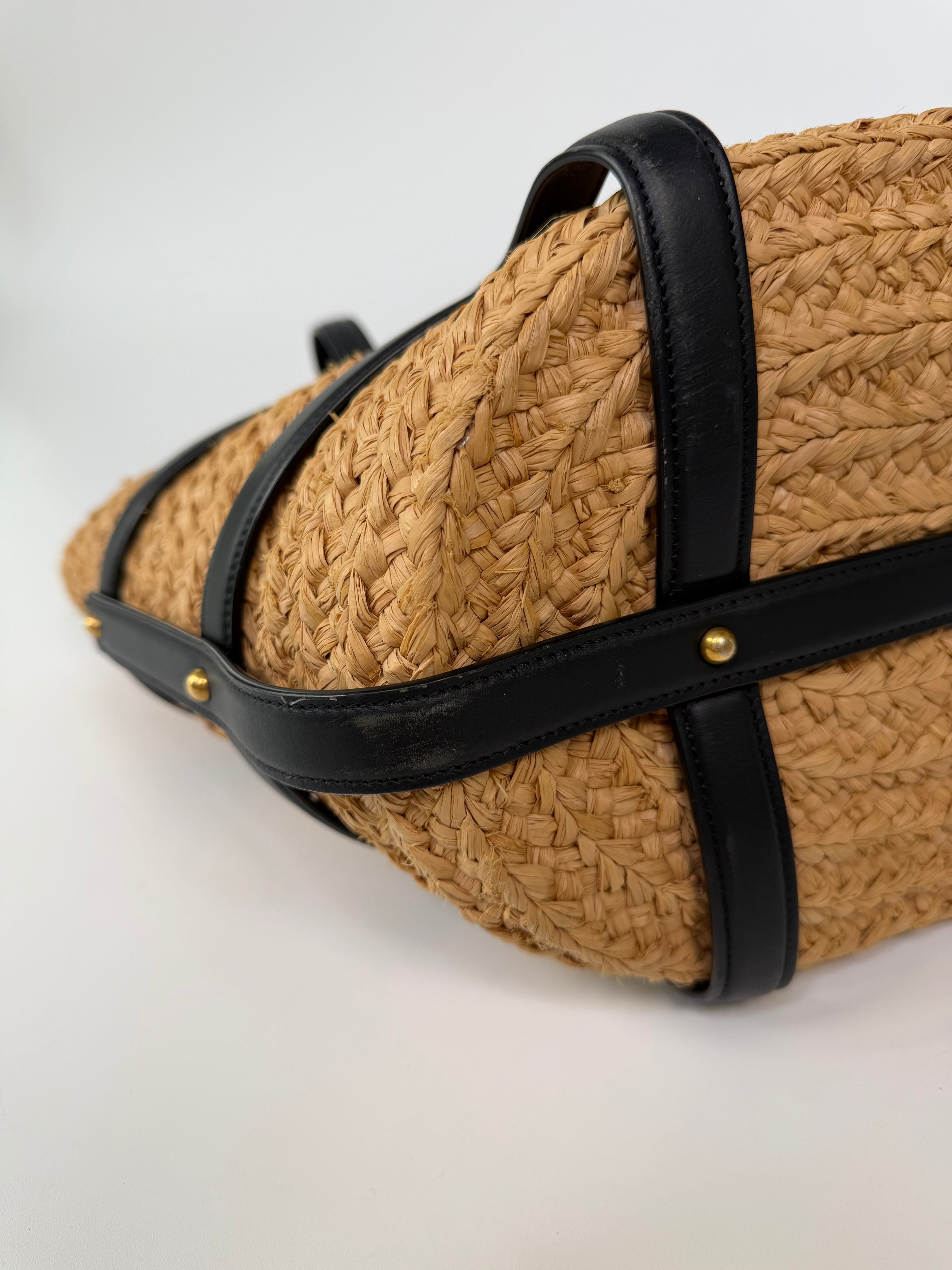 Saint Laurent Medium Panier Wicker Tote Bag In Raffia. 100% authentic and preloved in excellent condition
