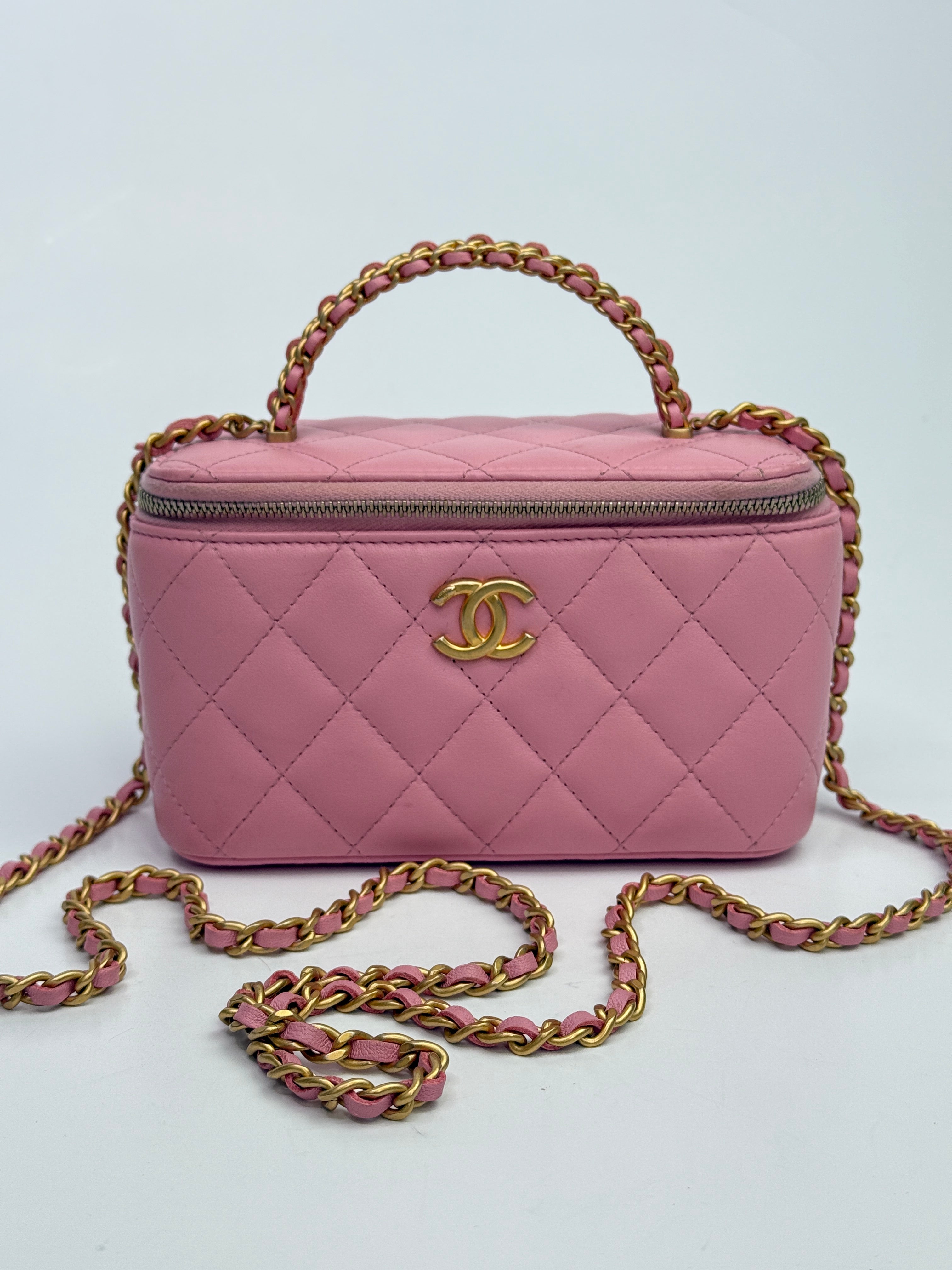 Chanel Vanity Rectangular with Top Handle Pink Lambskin GHW