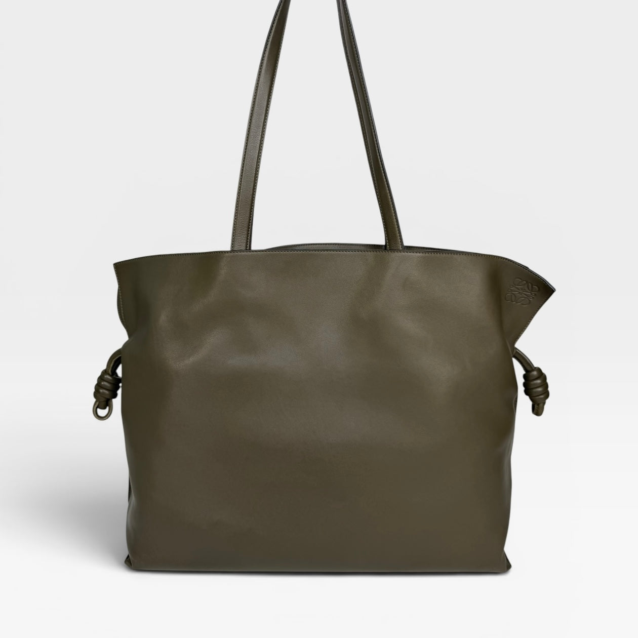 Loewe XL Flamenco Tote Bag In Khaki With Gold Hardware. Authentic and preloved in excellent condition