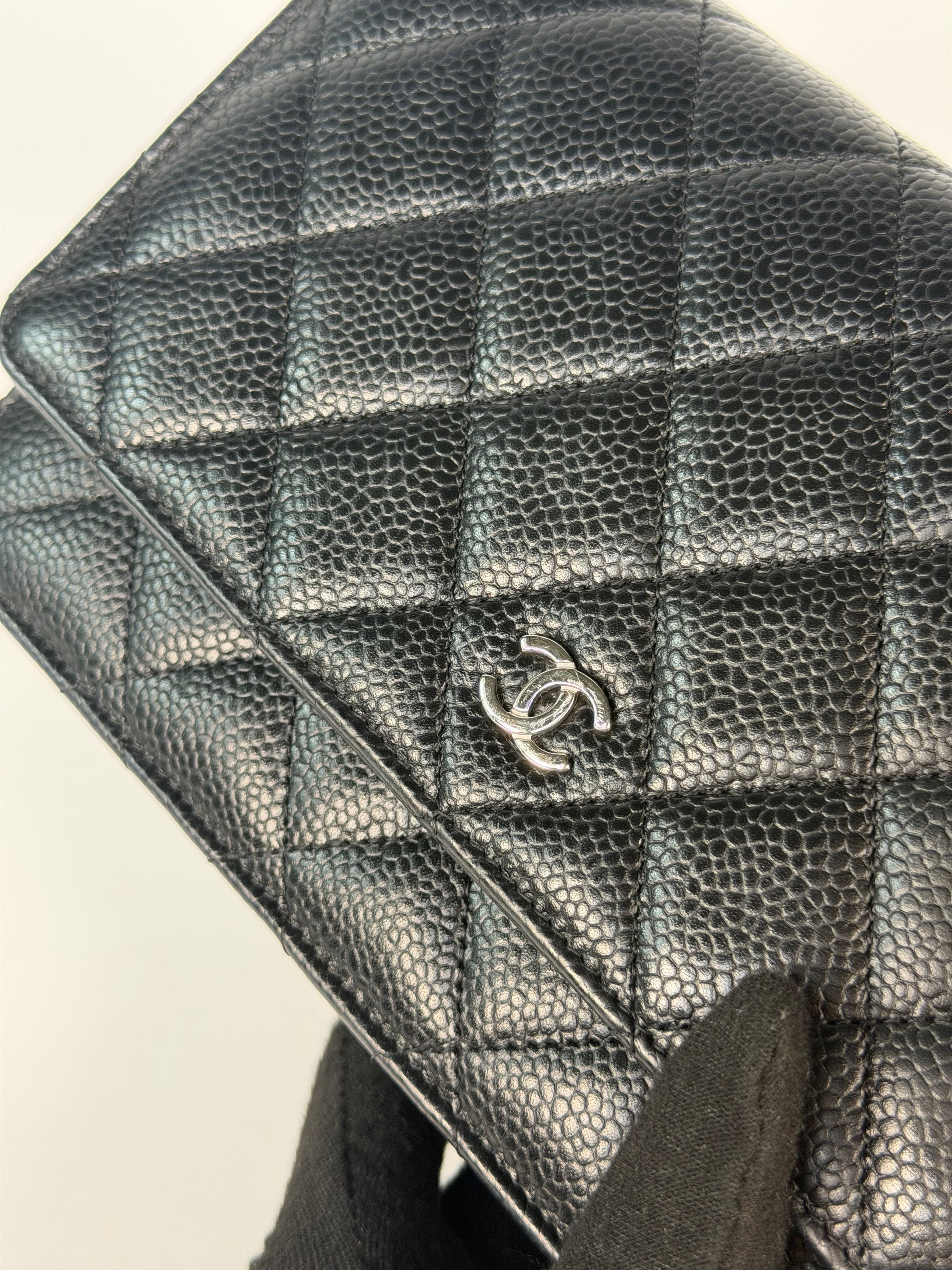 Chanel Wallet On Chain In Black Caviar With Silver Hardware in excellent condition 100% authentic and preloved