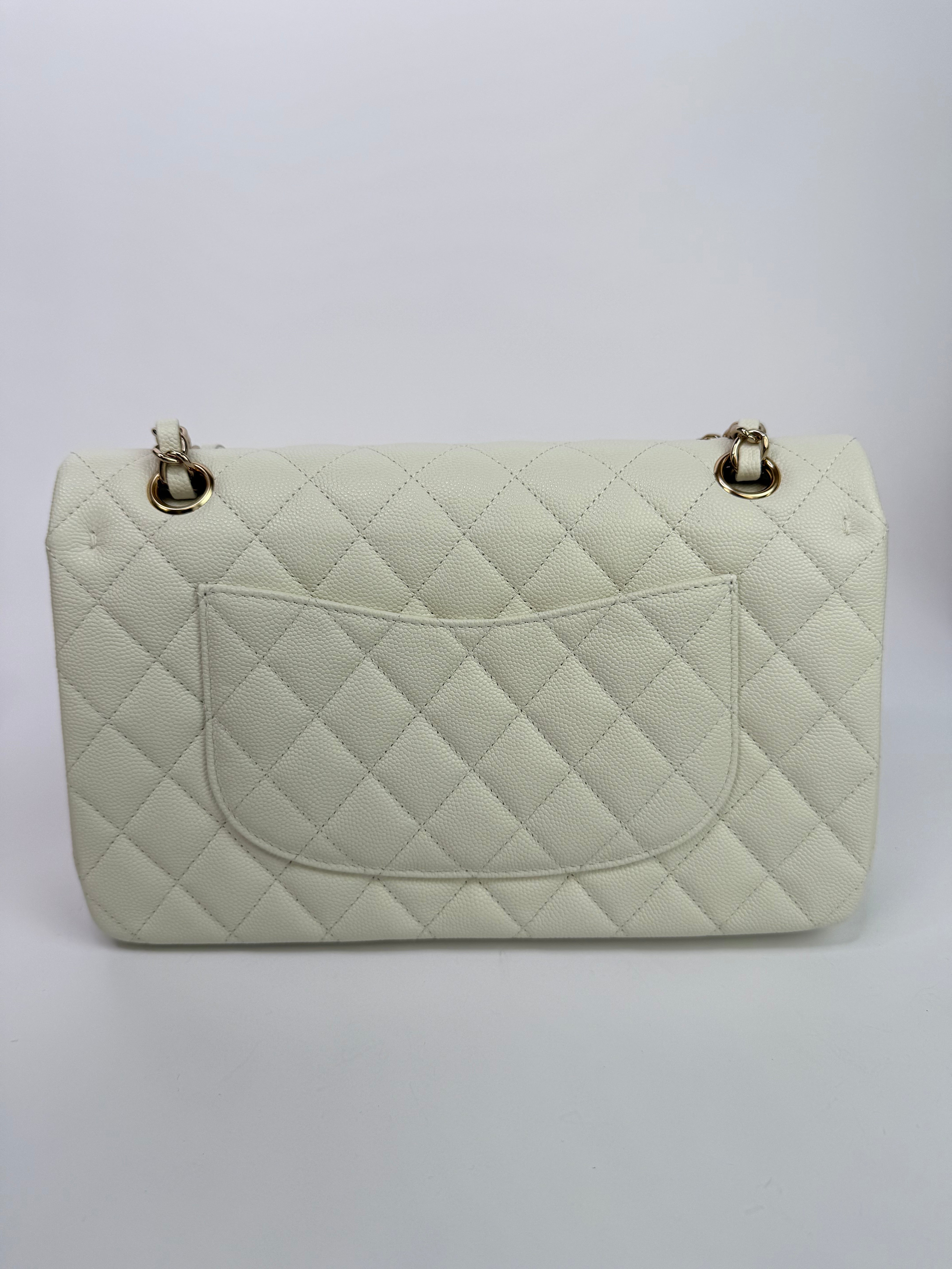Chanel Medium Classic Double Flap White Caviar Leather With GHW