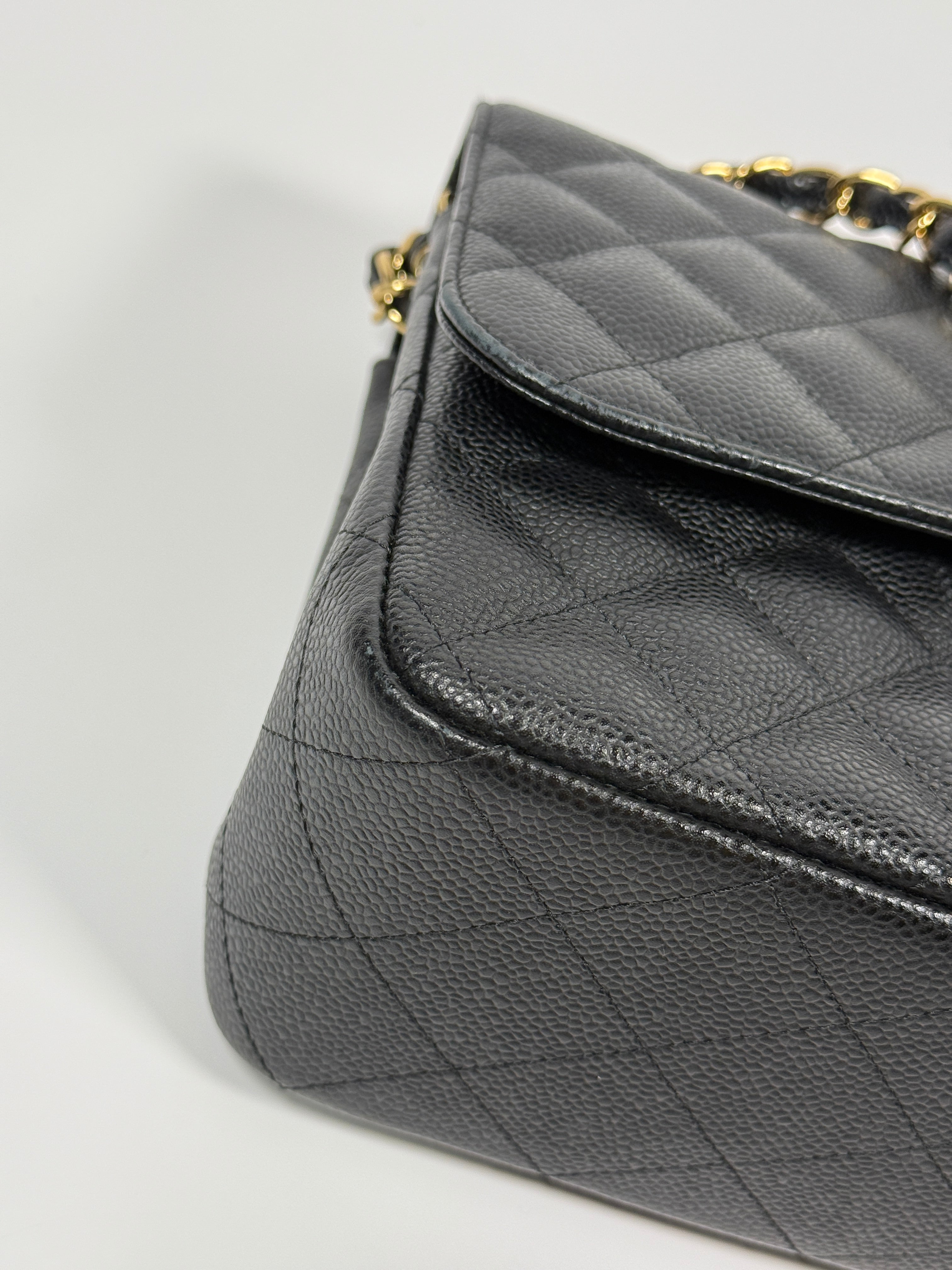 Chanel Classic Jumbo Flap Bag In Black Caviar Leather With GHW