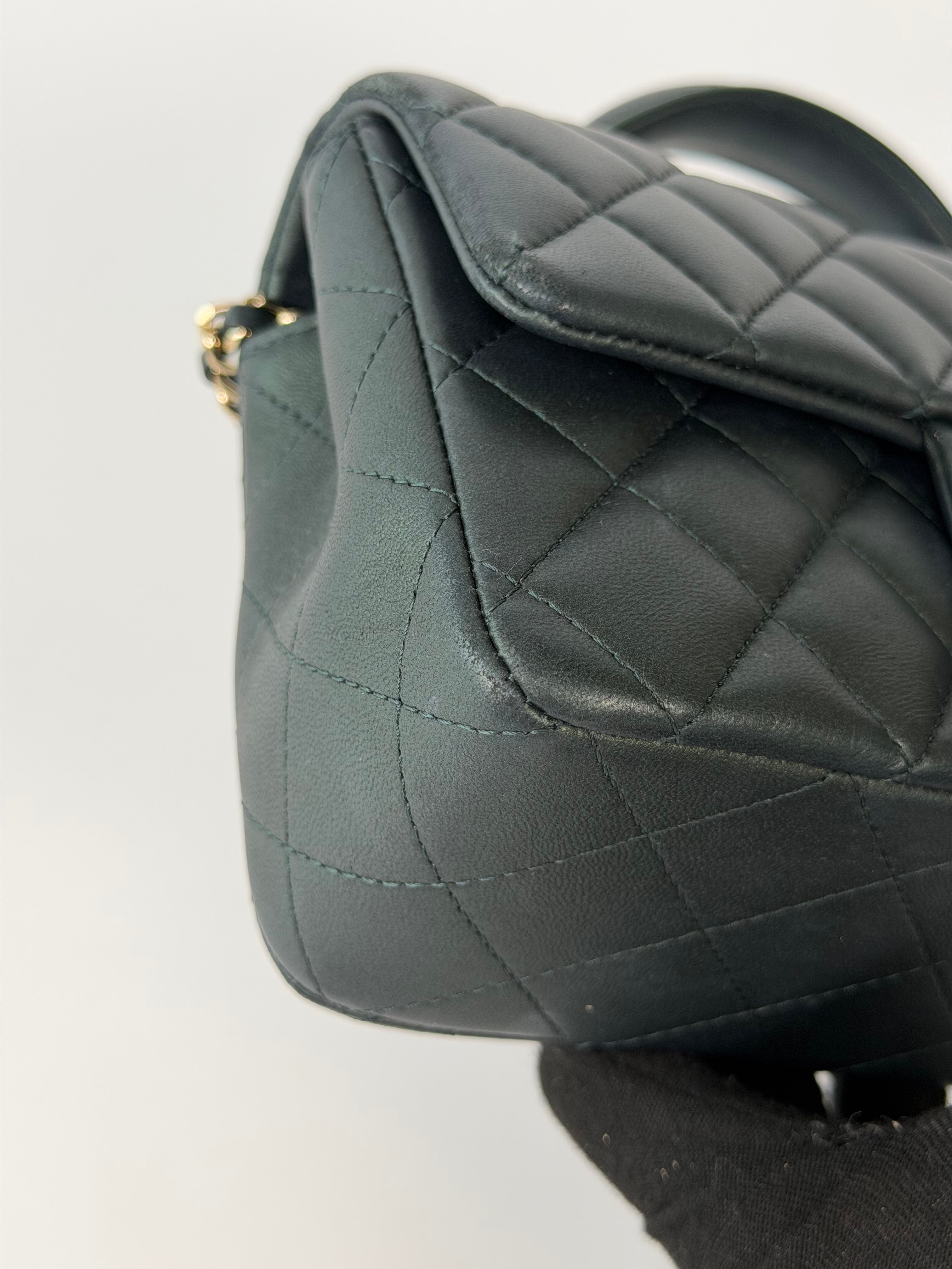 Chanel Mini Rectangle Top Handle In Metallic Green Lambskin Leather Gold Hardware. 100% authentic and preloved in excellent condition.