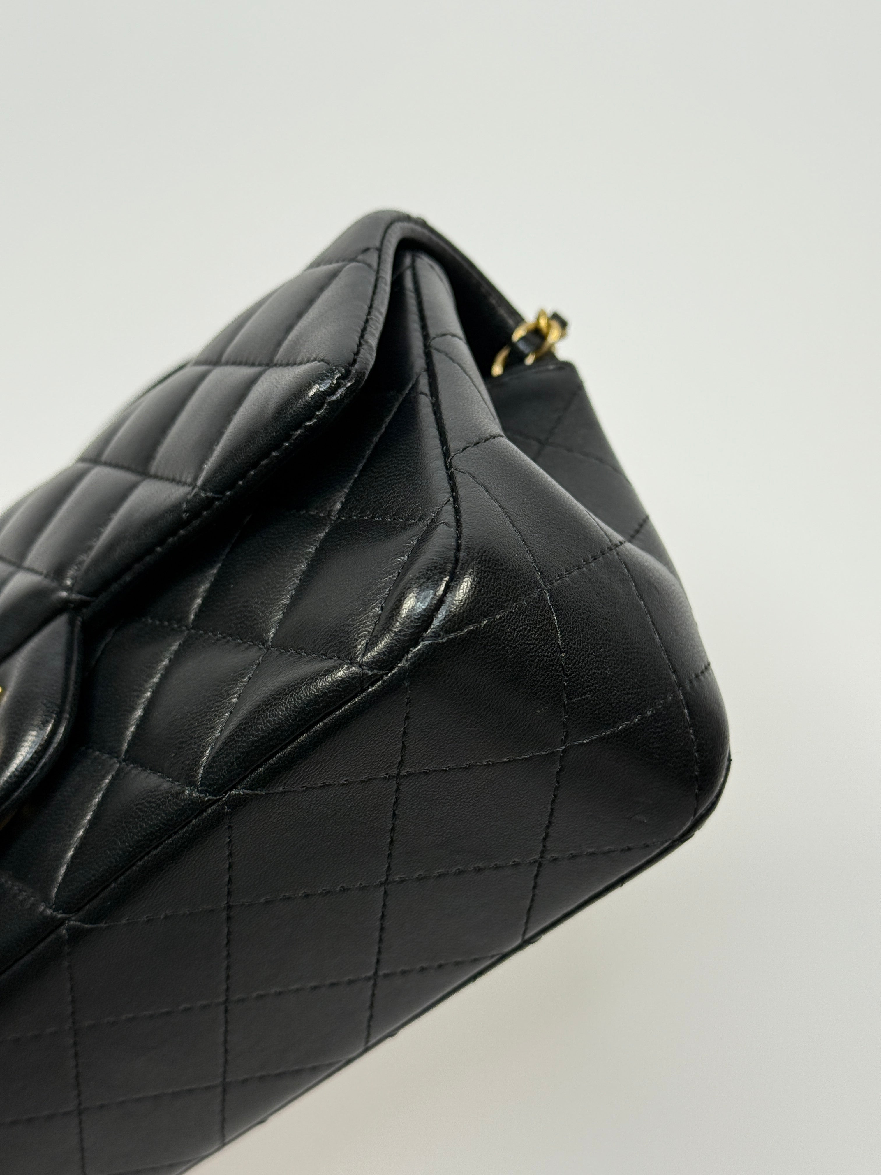 Chanel Mini Rectangle Top Handle Flap Bag In Black Lambskin With Gold Hardware
Pre Loved & Authentic