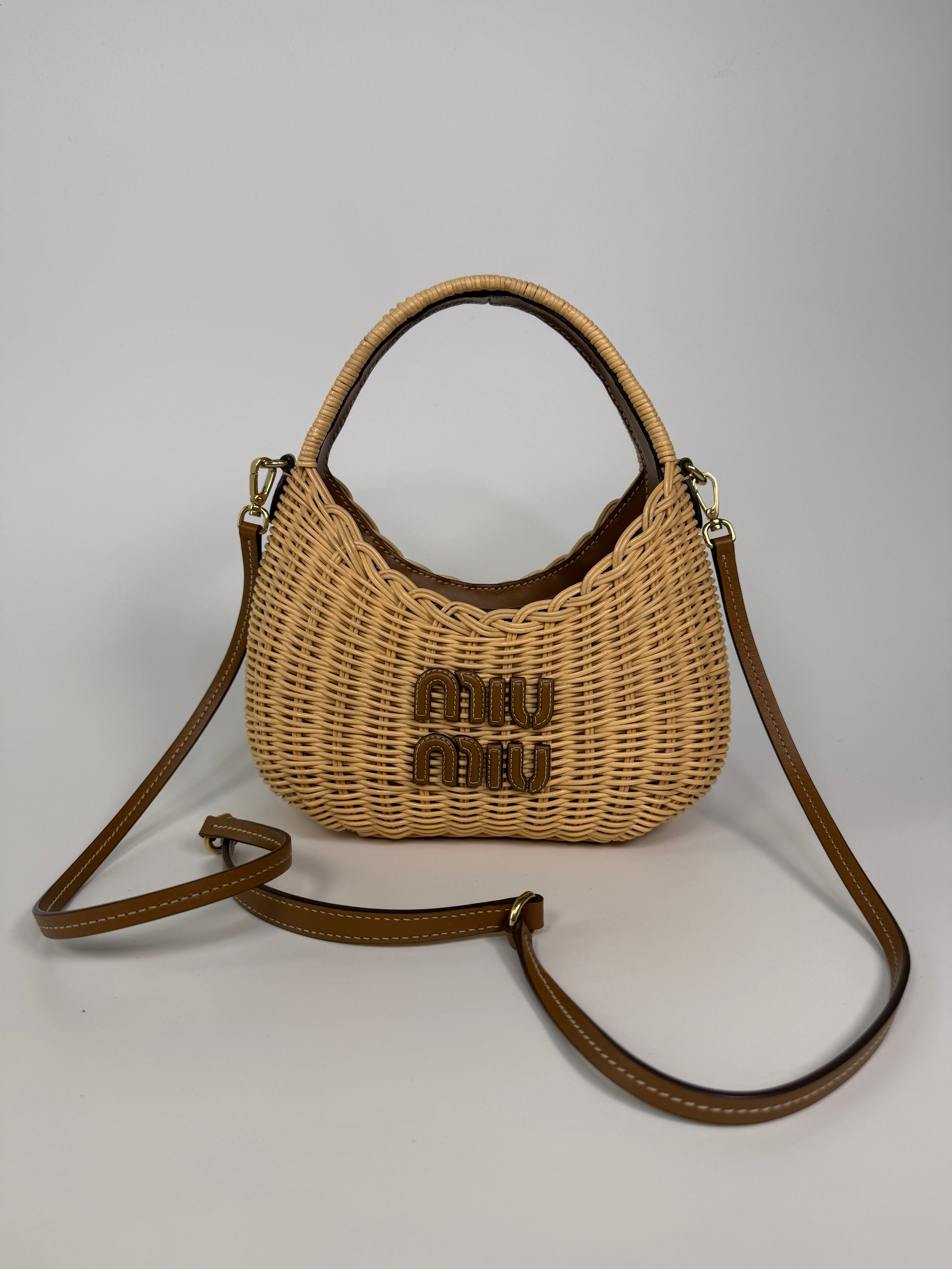 Miu Miu Mini Wicker Wander Bag In Tan/Caramel Raffia Excellent condition