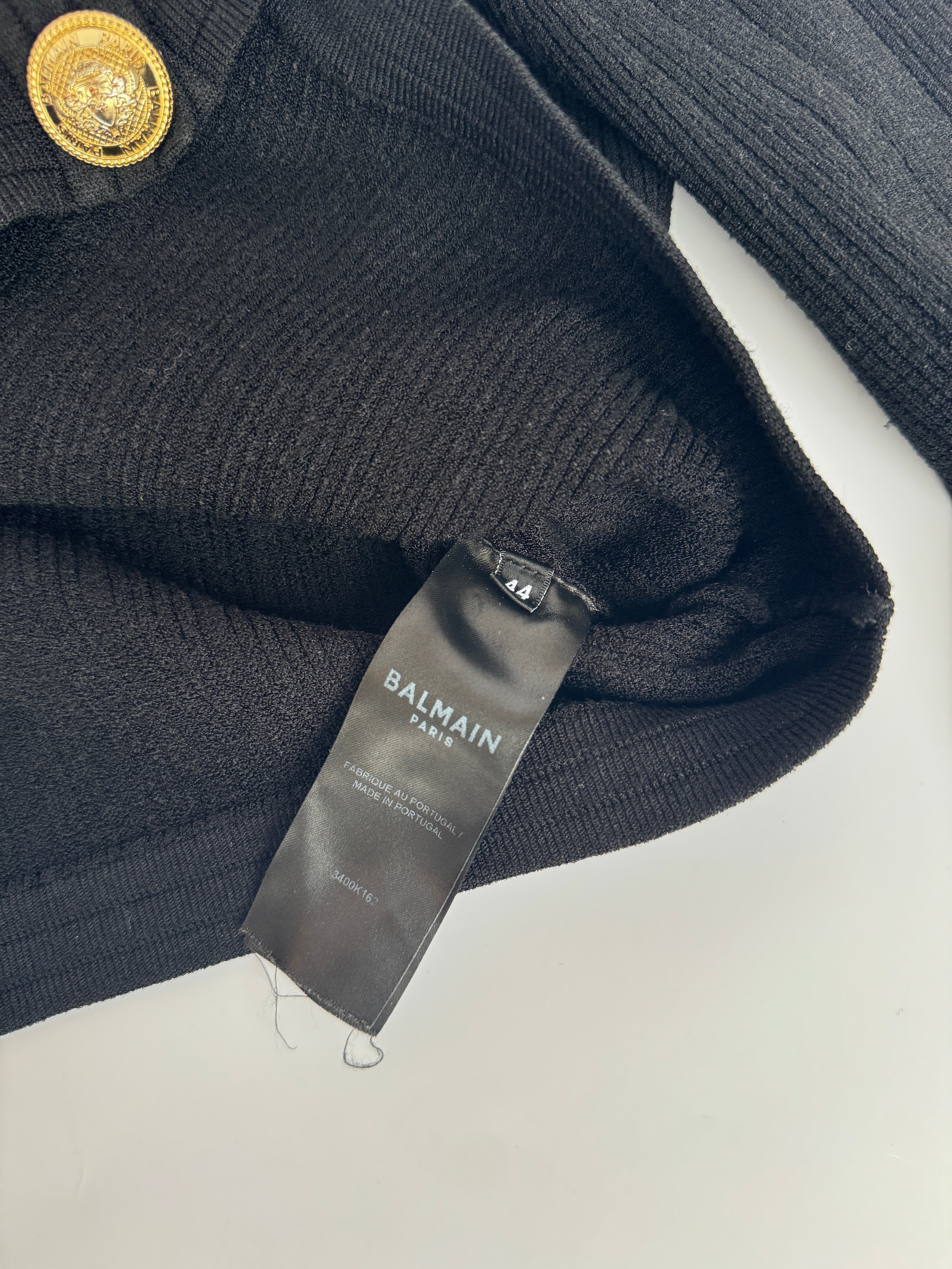 Balmain Black Cropped Jacquard-Knit Blazer (Size FR44)