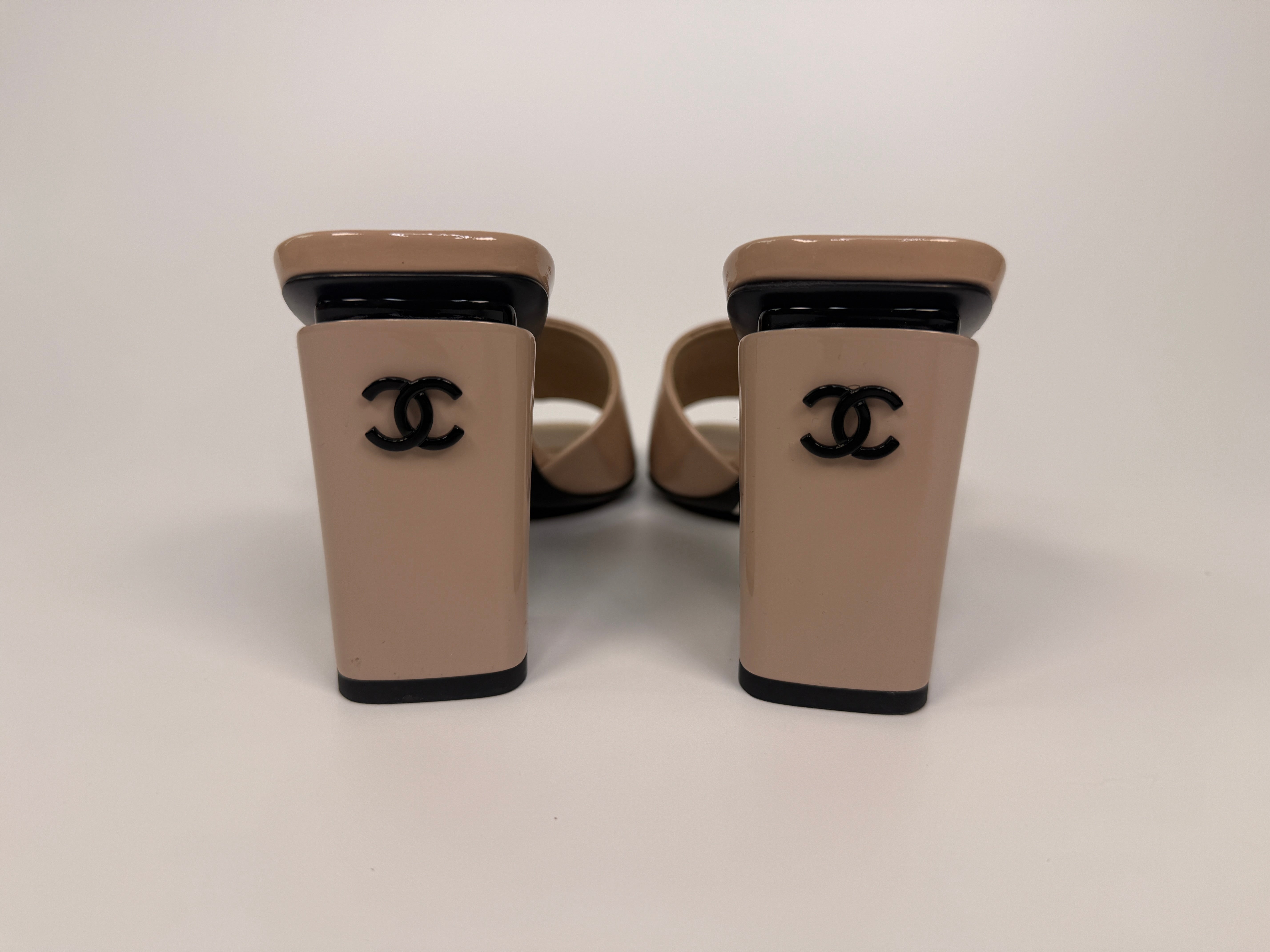 Chanel Heeled Mules In Nude Patent Leather (Size 37.5/UK4.5)