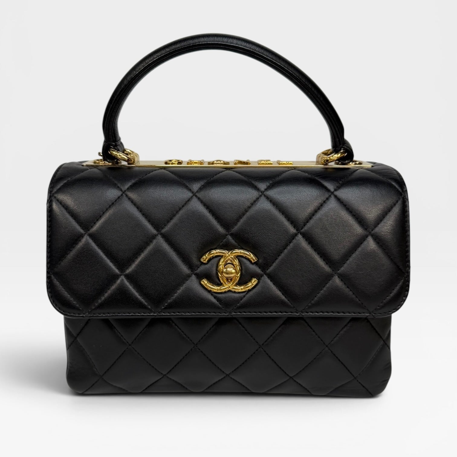 Chanel Small Trendy Top Handle In Lambskin Leather With Gold Hardware. Authentic and preloved in excellent condition.