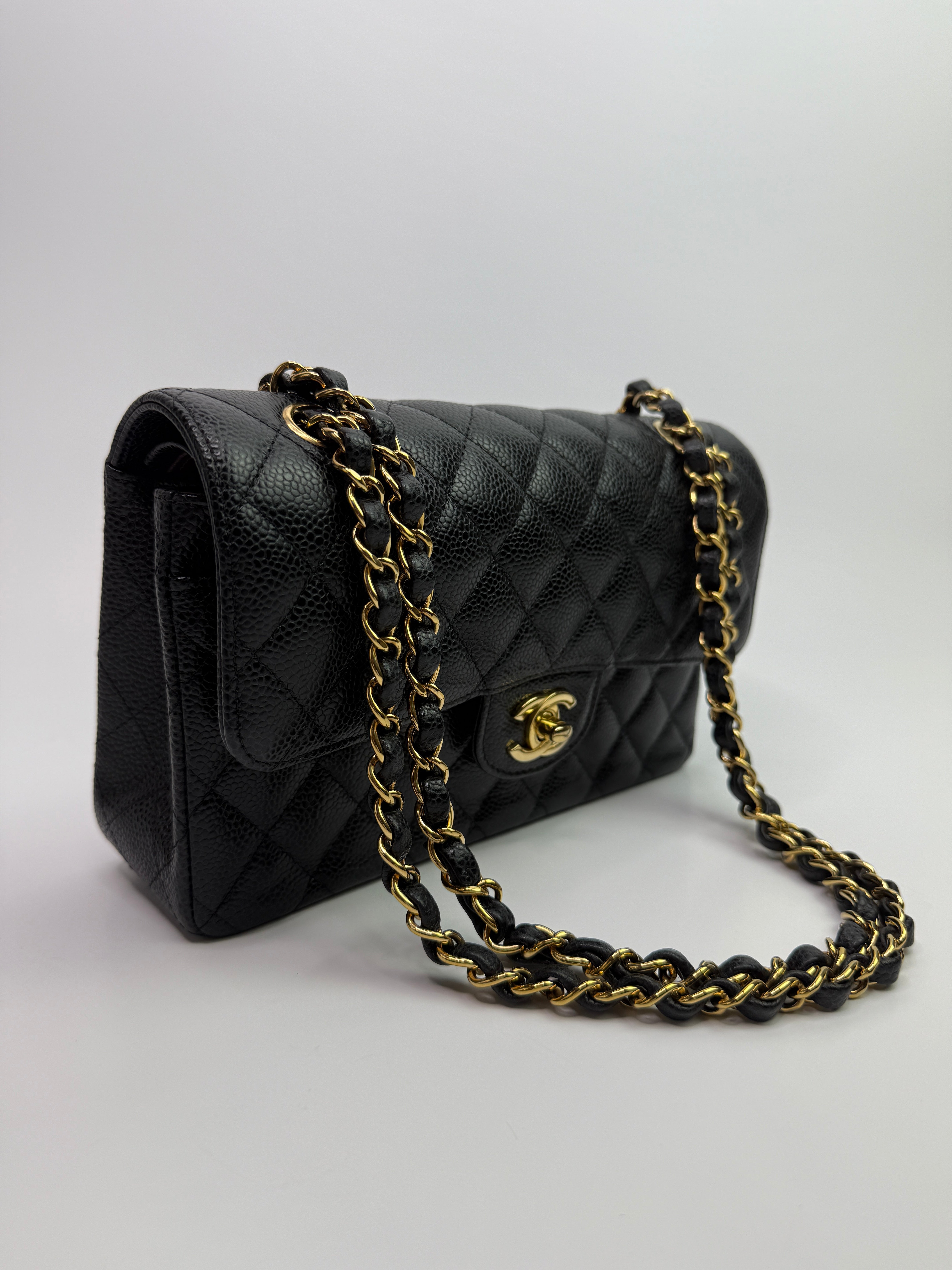Chanel Small Classic Double Flap In Black Caviar Leather With GHW