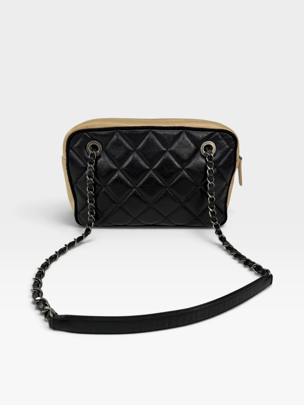 Chanel Cambon Bag In Cream and Black Lambskin Leather Ruthenium Hardware 100% authentic and preloved in excellent condition