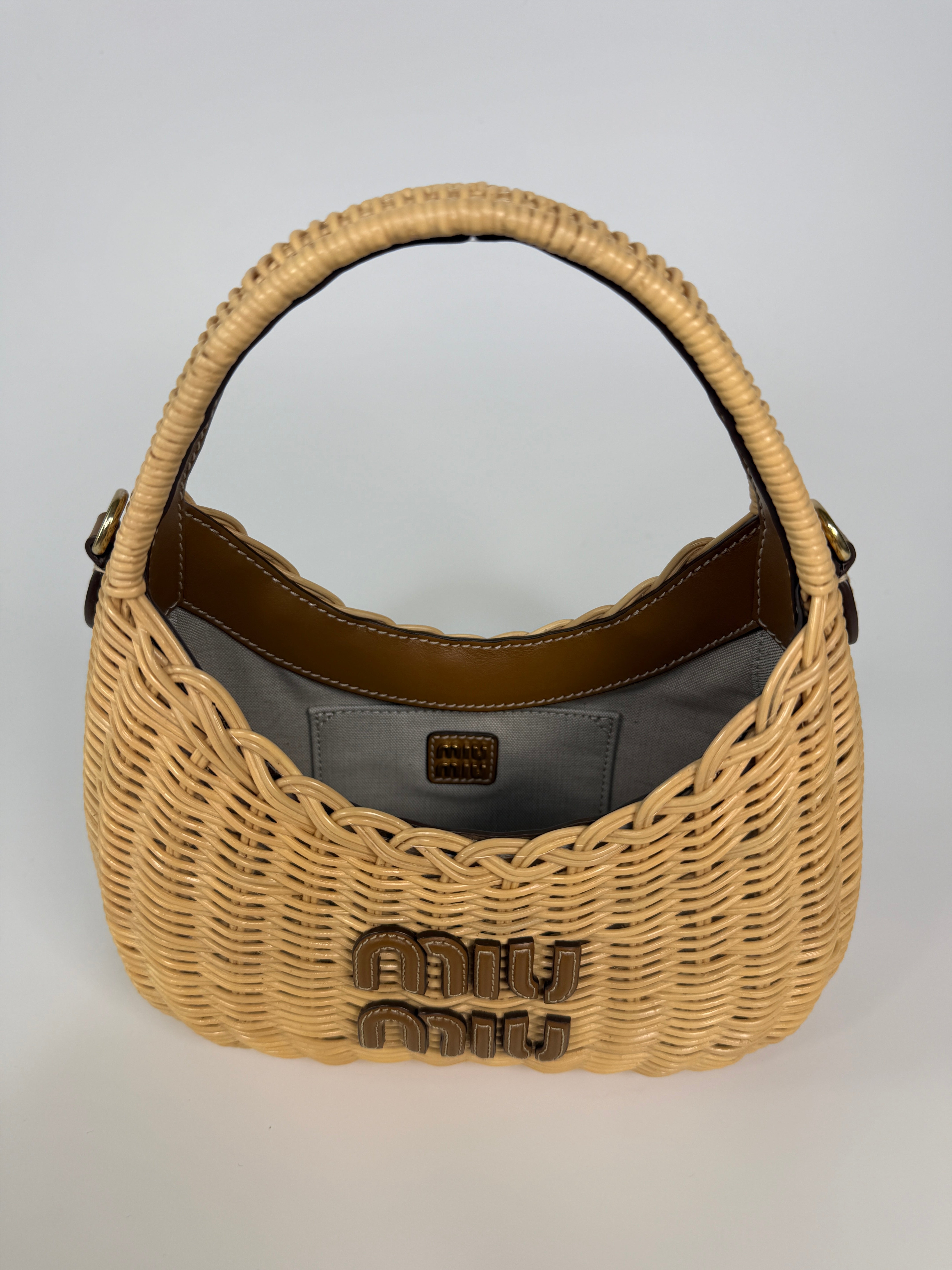 Miu Miu Mini Wicker Wander Bag In Tan/Caramel Raffia Excellent condition
